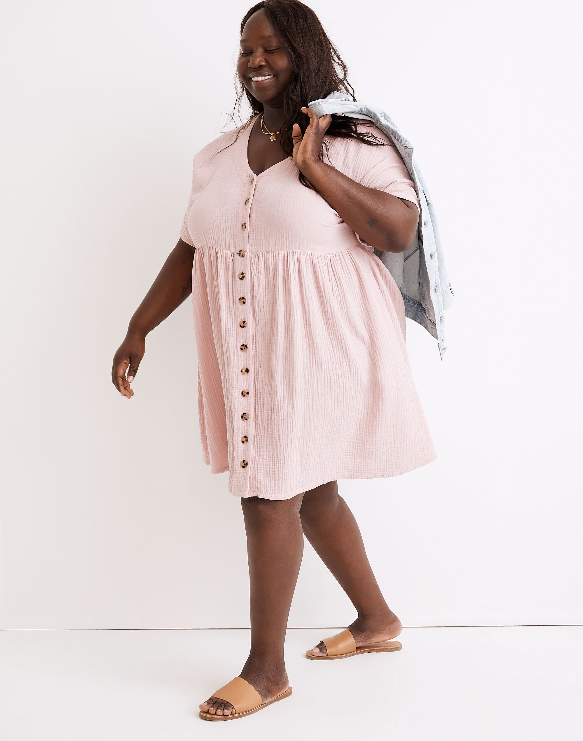 Plus Lightspun Button-Front Mini Dress