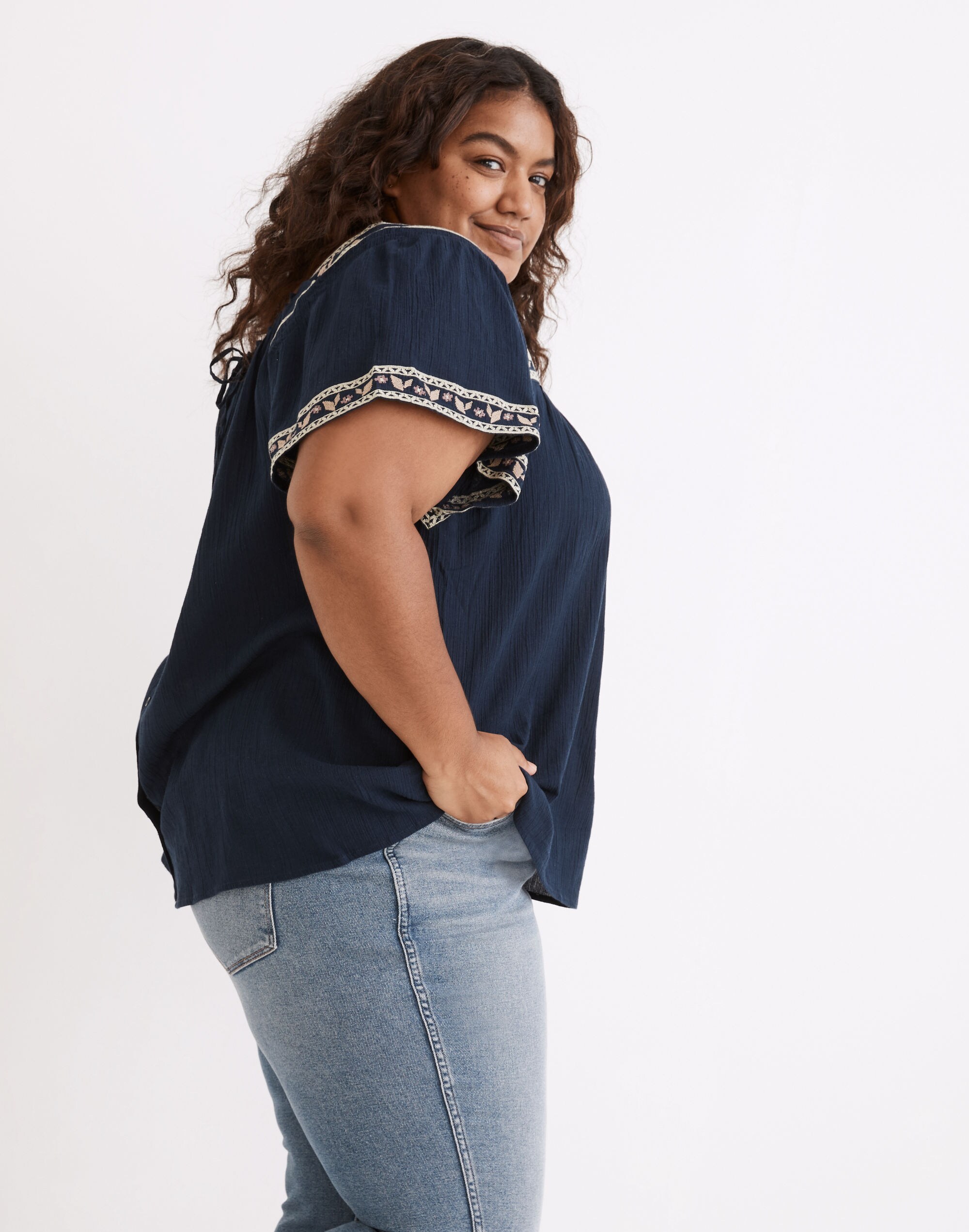 Plus Embroidered Square-Neck Top