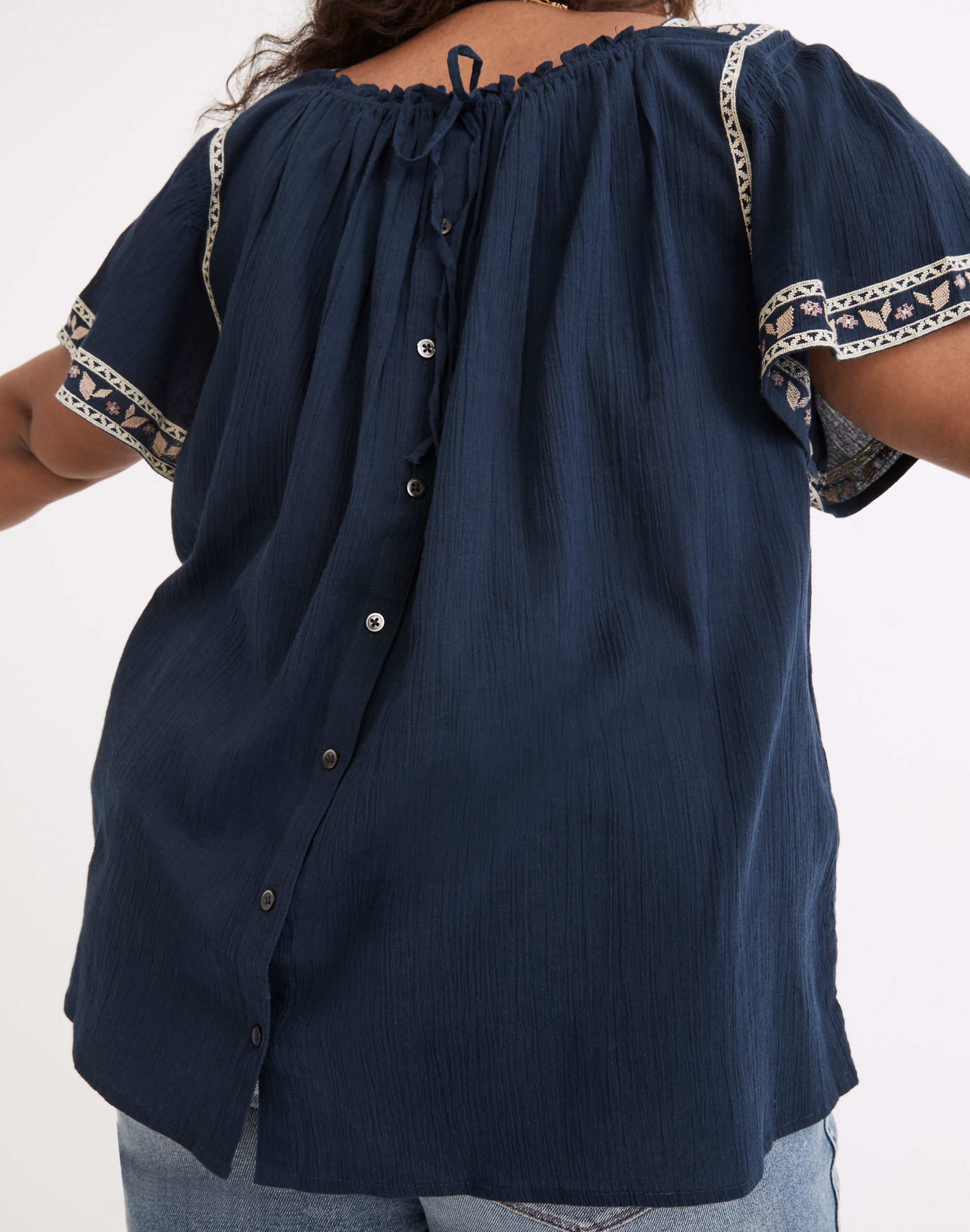 Plus Embroidered Square-Neck Top