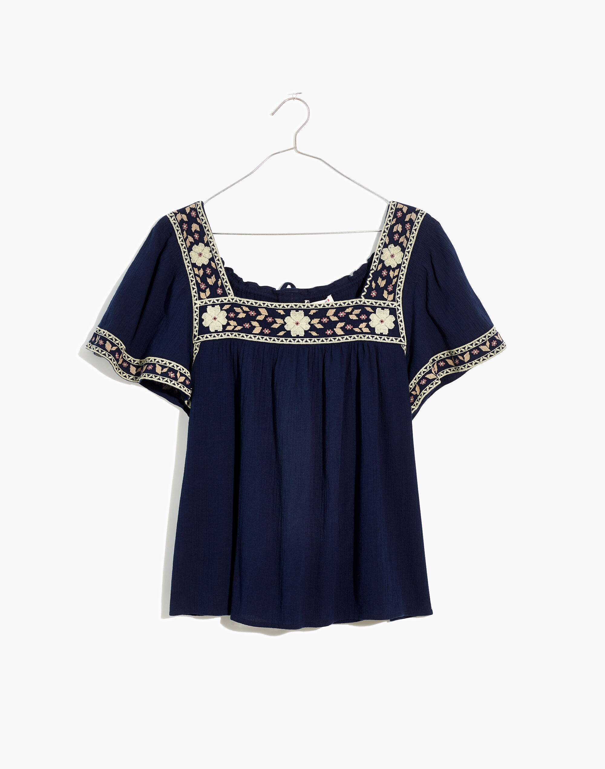 Plus Embroidered Square-Neck Top