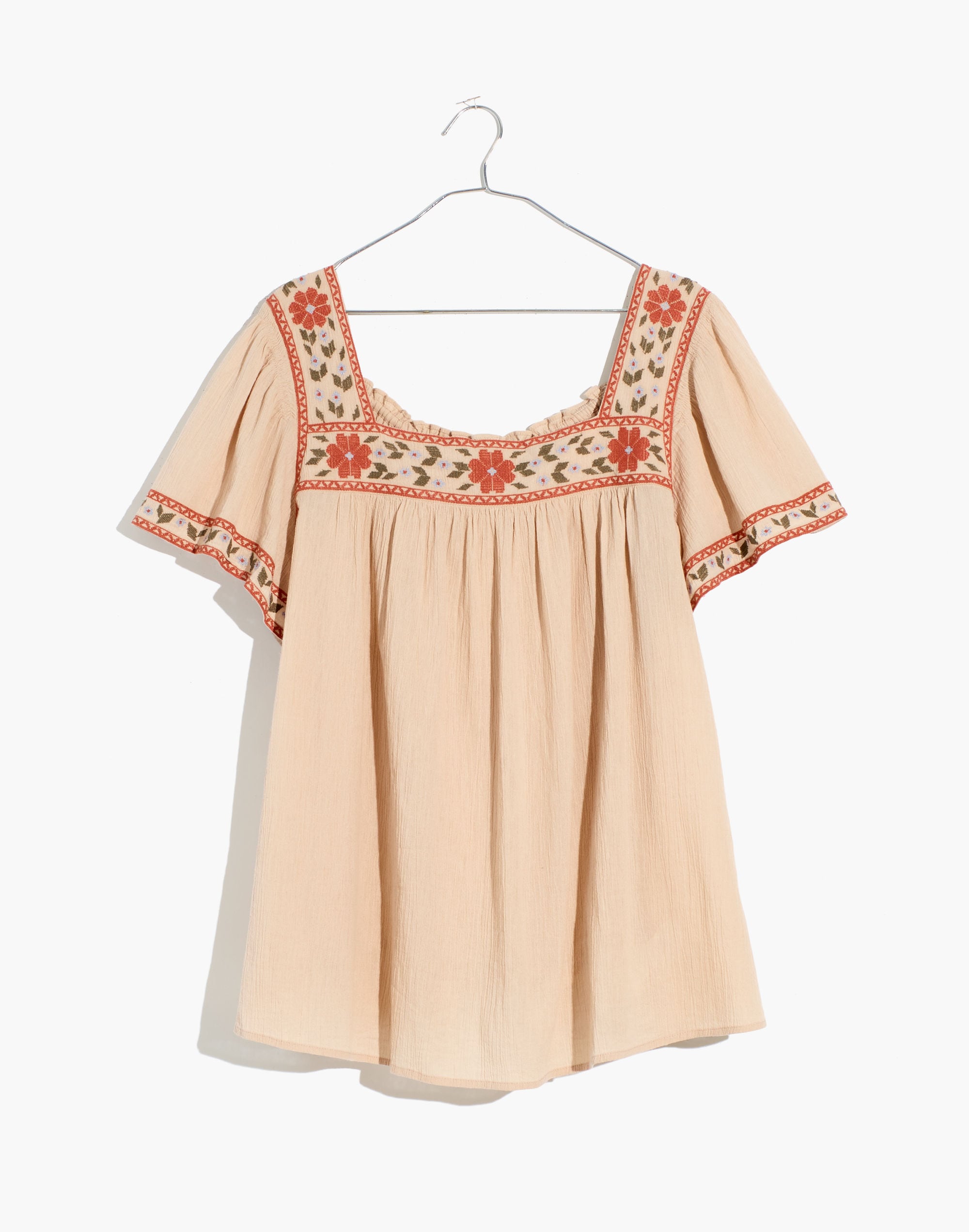 Plus Embroidered Square-Neck Top