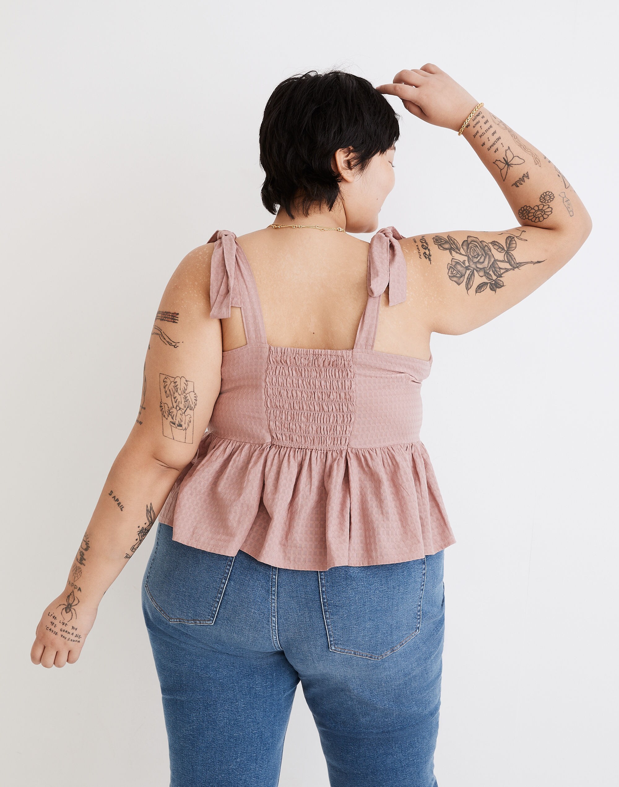 Plus Rosalie Tie-Strap Top in Textured Gingham