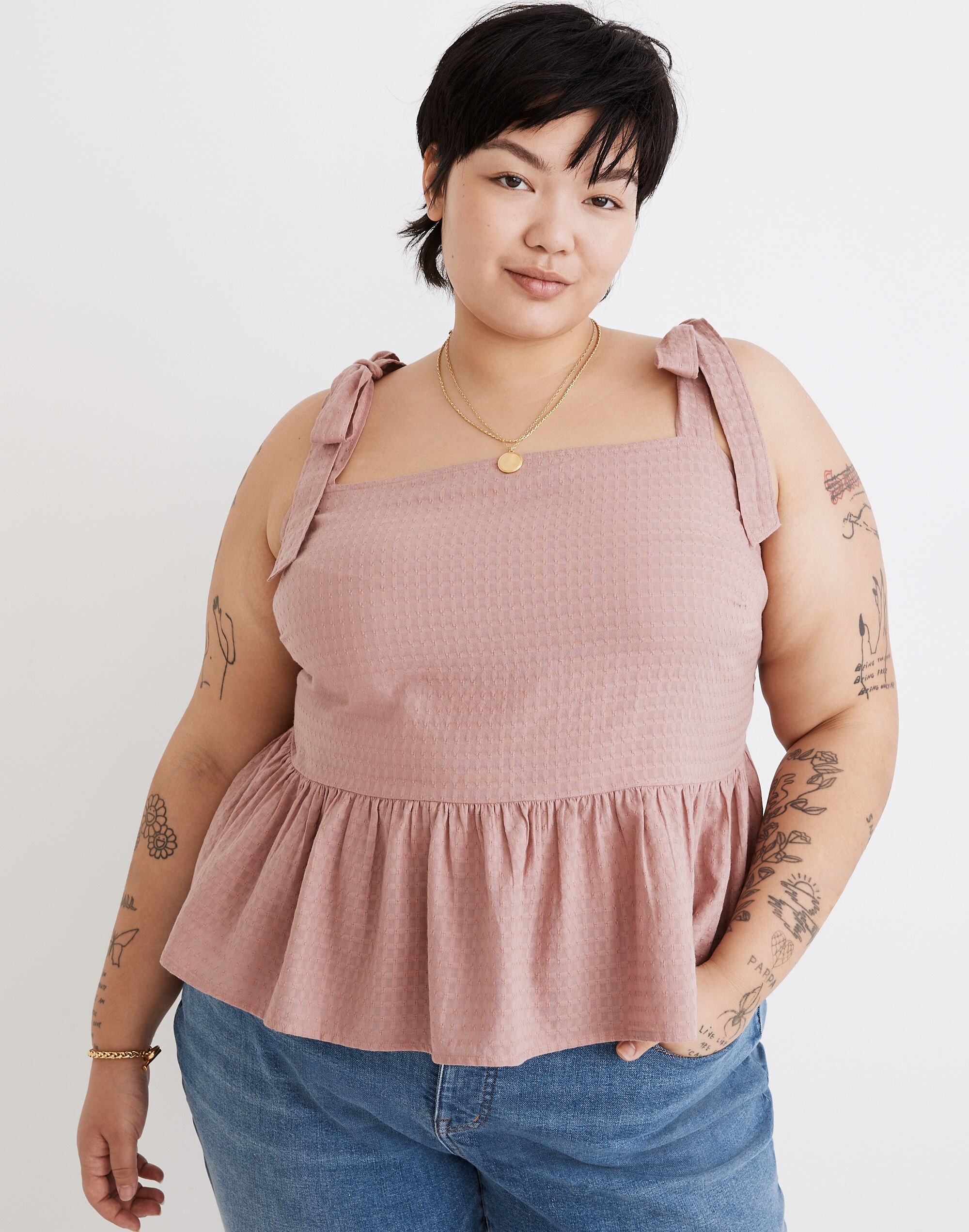 Plus Rosalie Tie-Strap Top in Textured Gingham