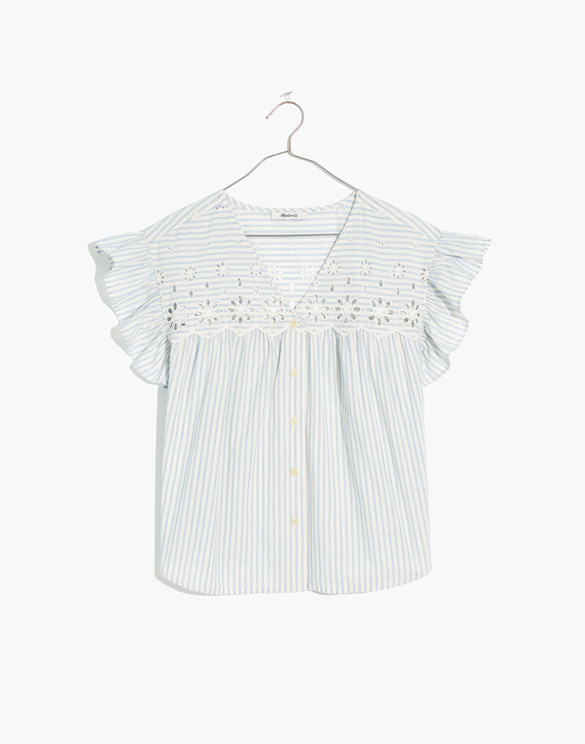 Plus Eyelet Button-Front Shirt in Stripe