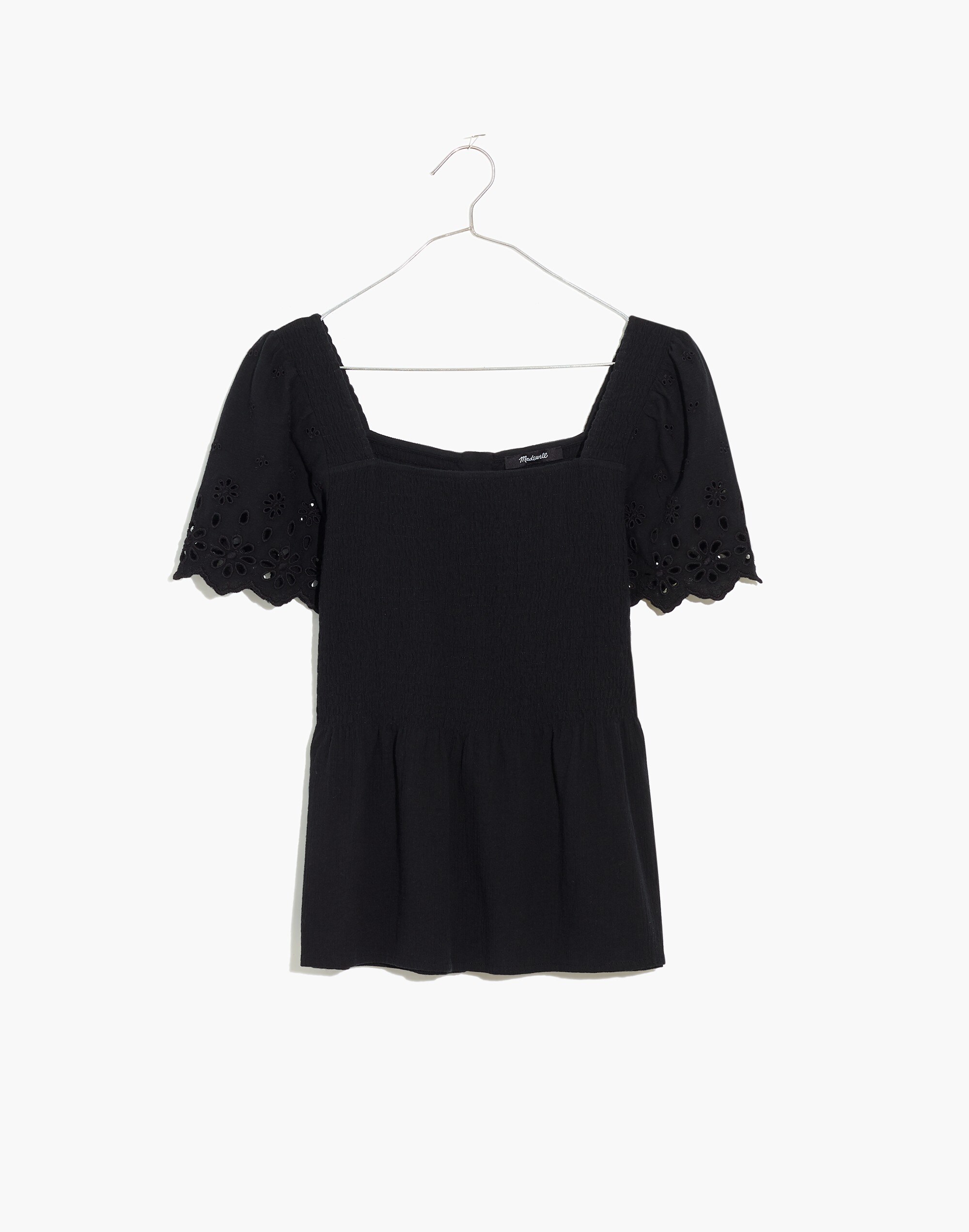 Plus Eyelet-Sleeve Lucie Smocked Peplum Top