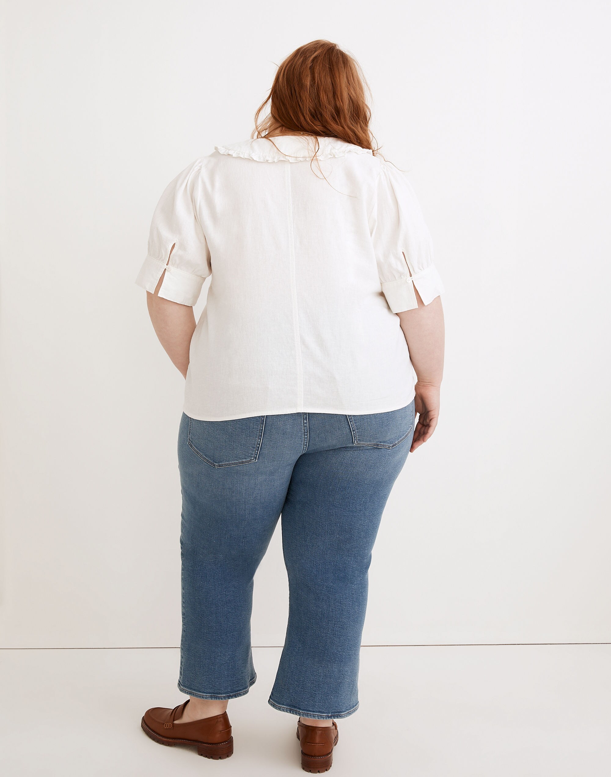 Plus Linen-Blend Peter Pan Collar Shirt