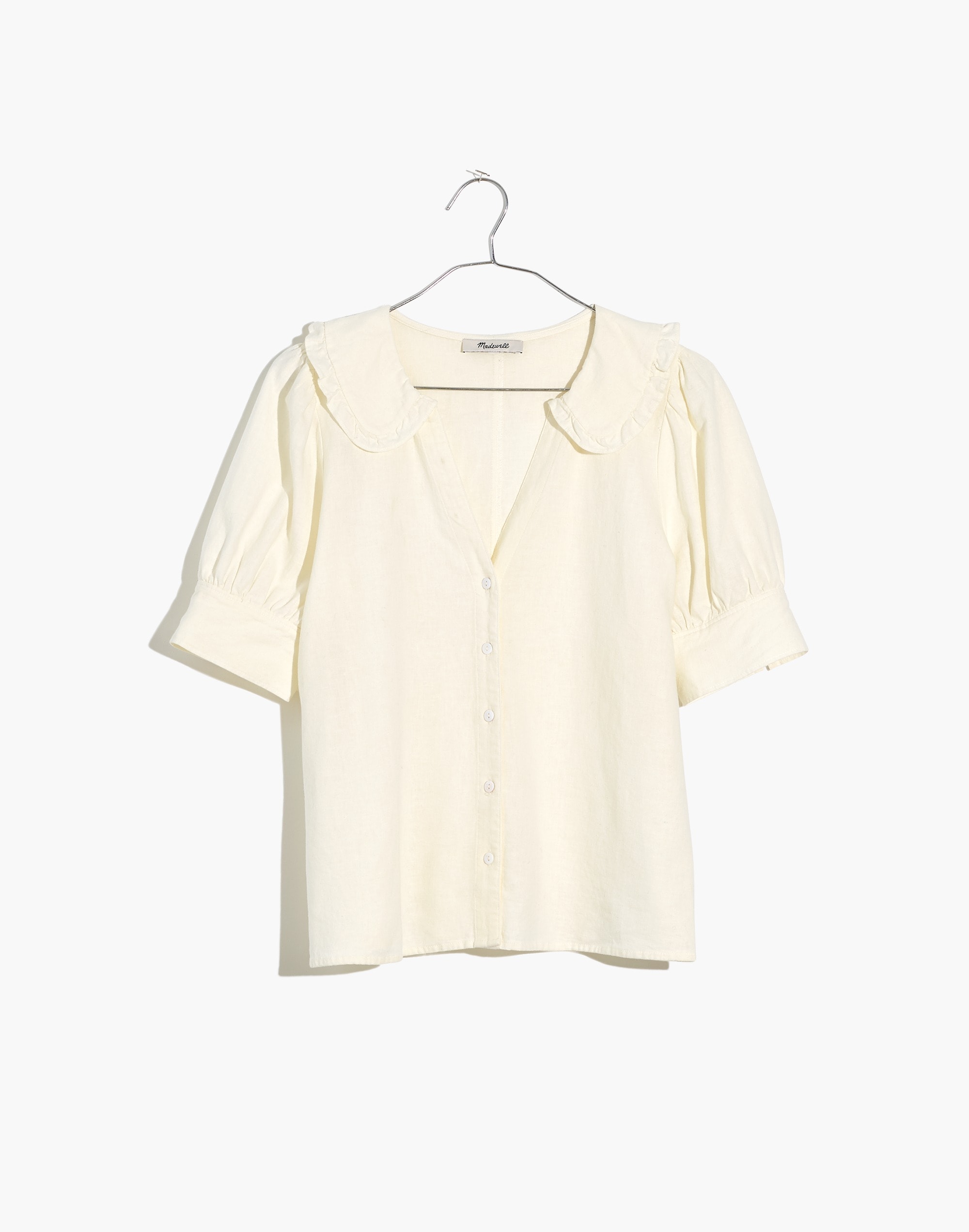 Plus Linen-Blend Peter Pan Collar Shirt
