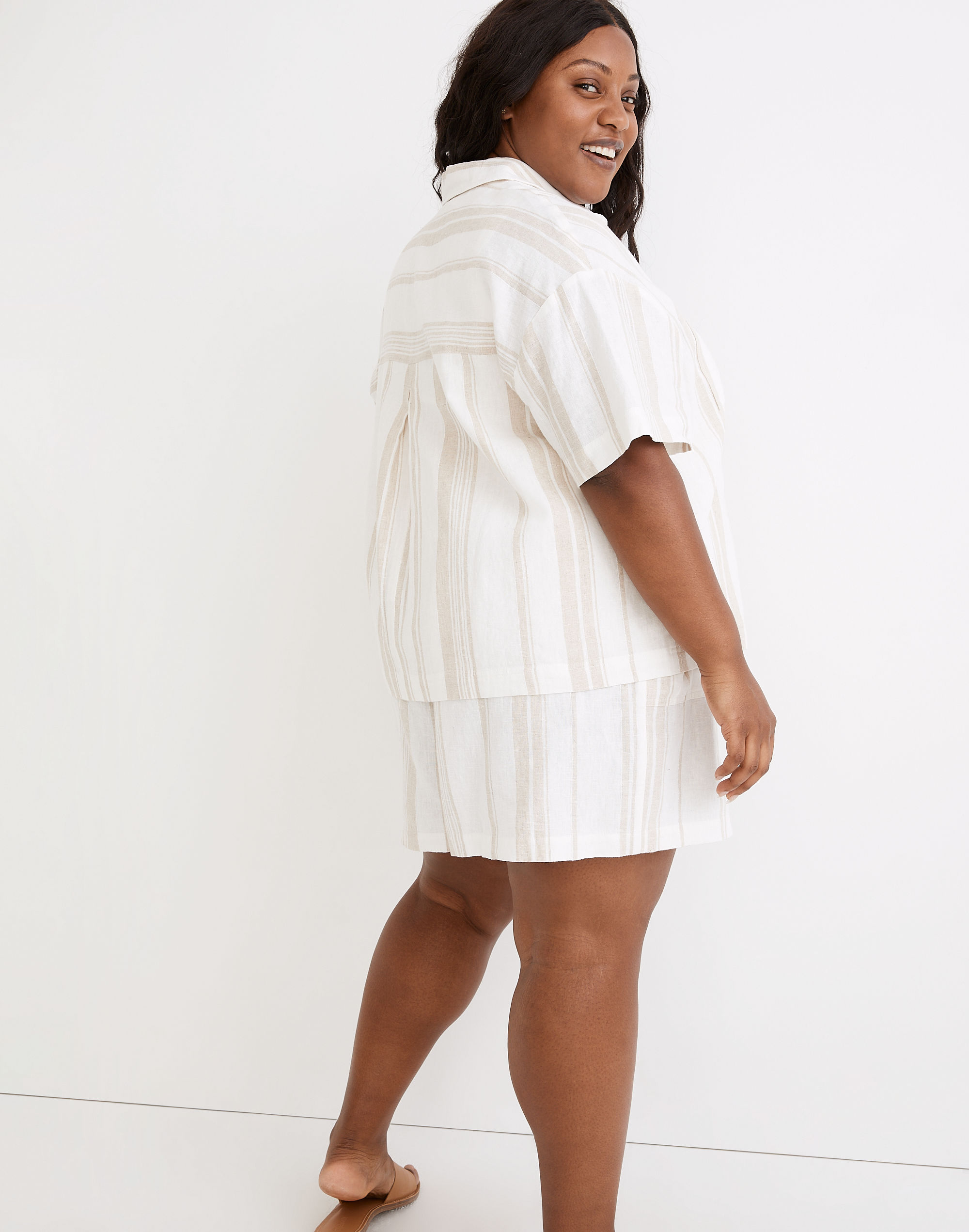 Plus Linen-Blend Short-Sleeve Safari Shirt: Undyed Edition