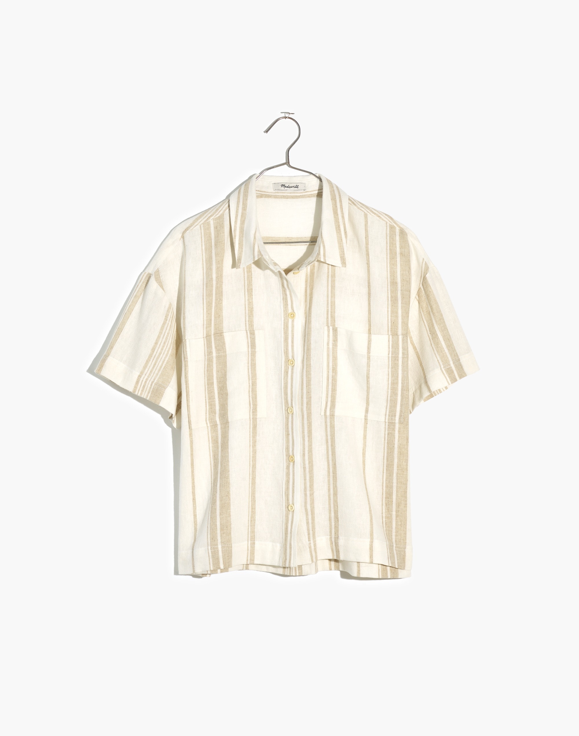 Plus Linen-Blend Short-Sleeve Safari Shirt: Undyed Edition