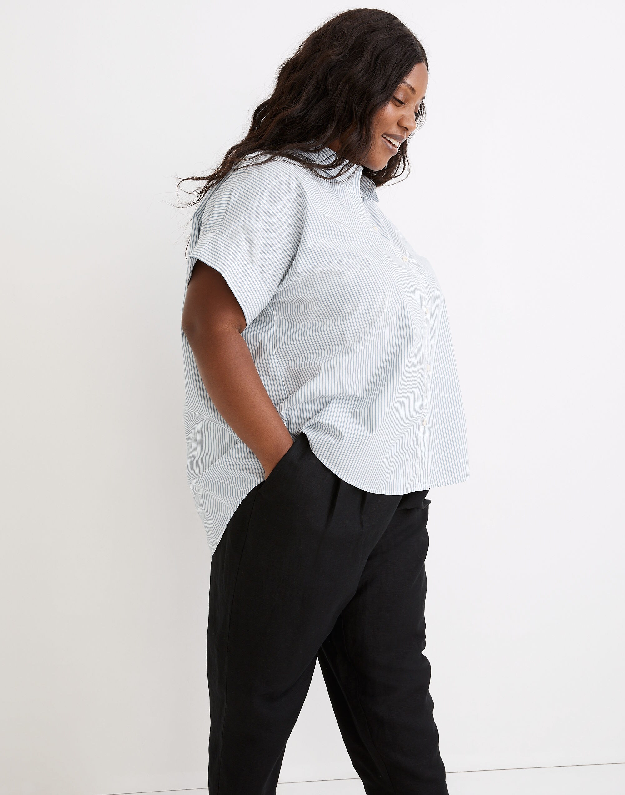 Plus Courier Pintuck-Back Shirt in Stripe