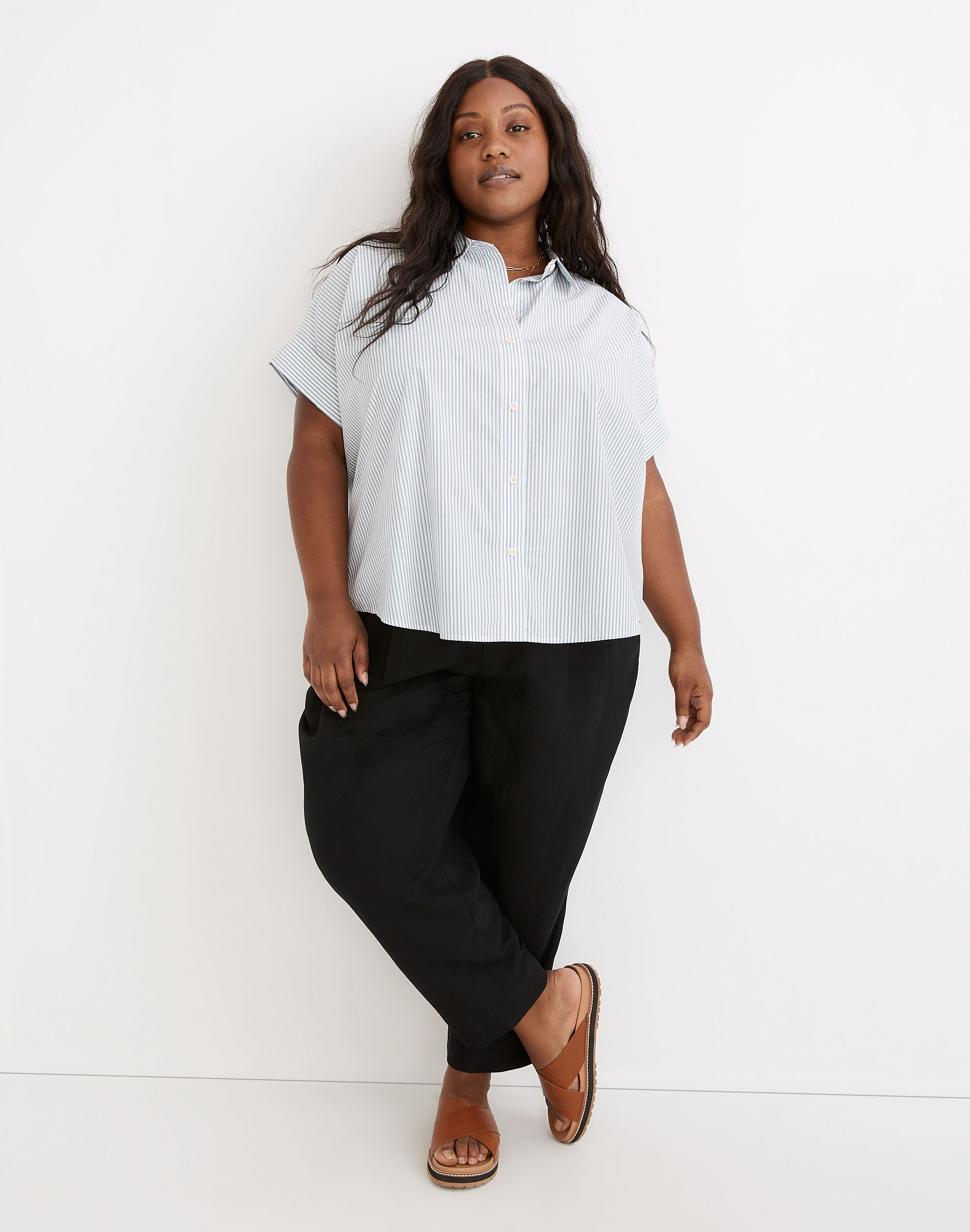 Plus Courier Pintuck-Back Shirt in Stripe