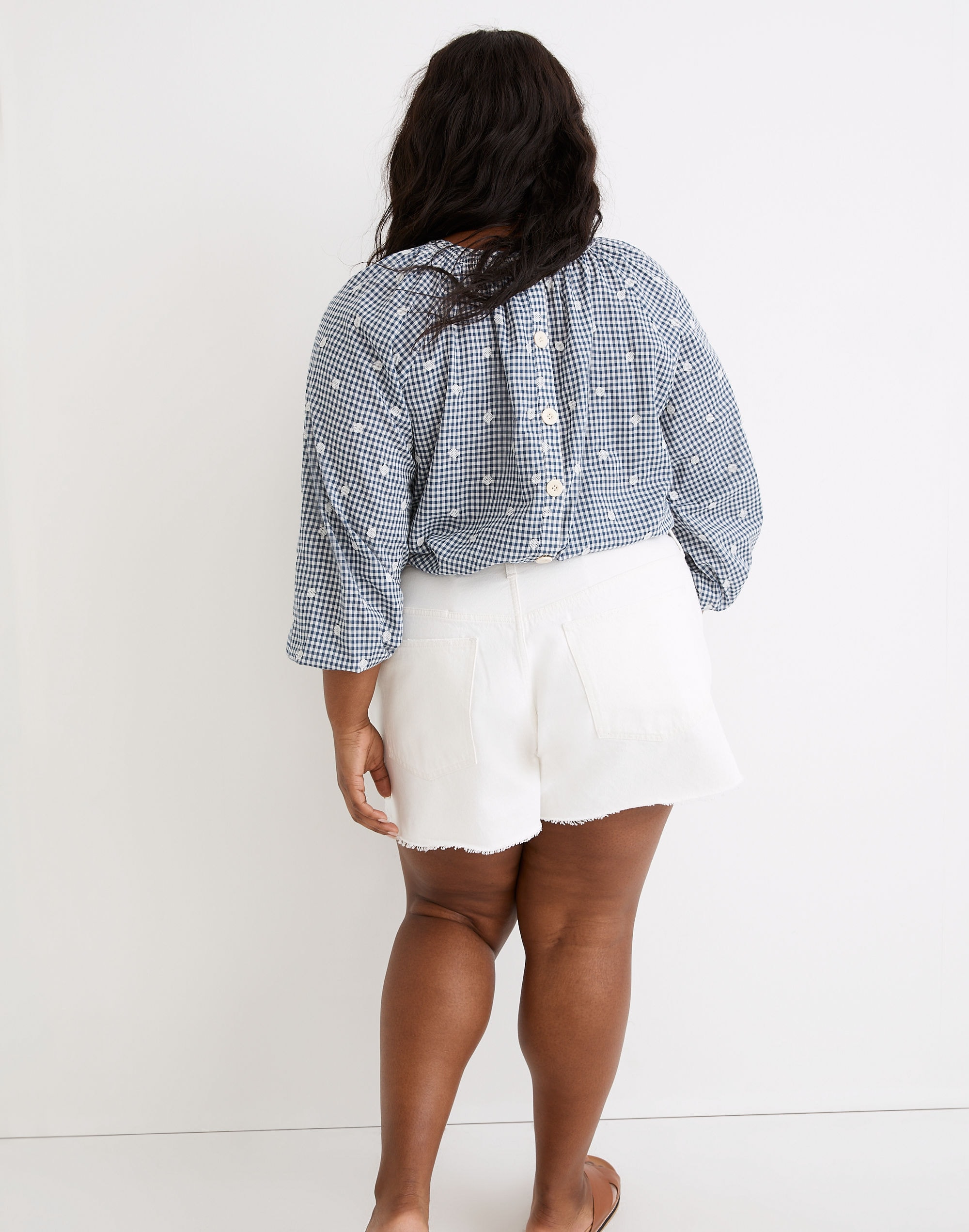 Plus Embroidered Button-Back Shirt in Gingham Check