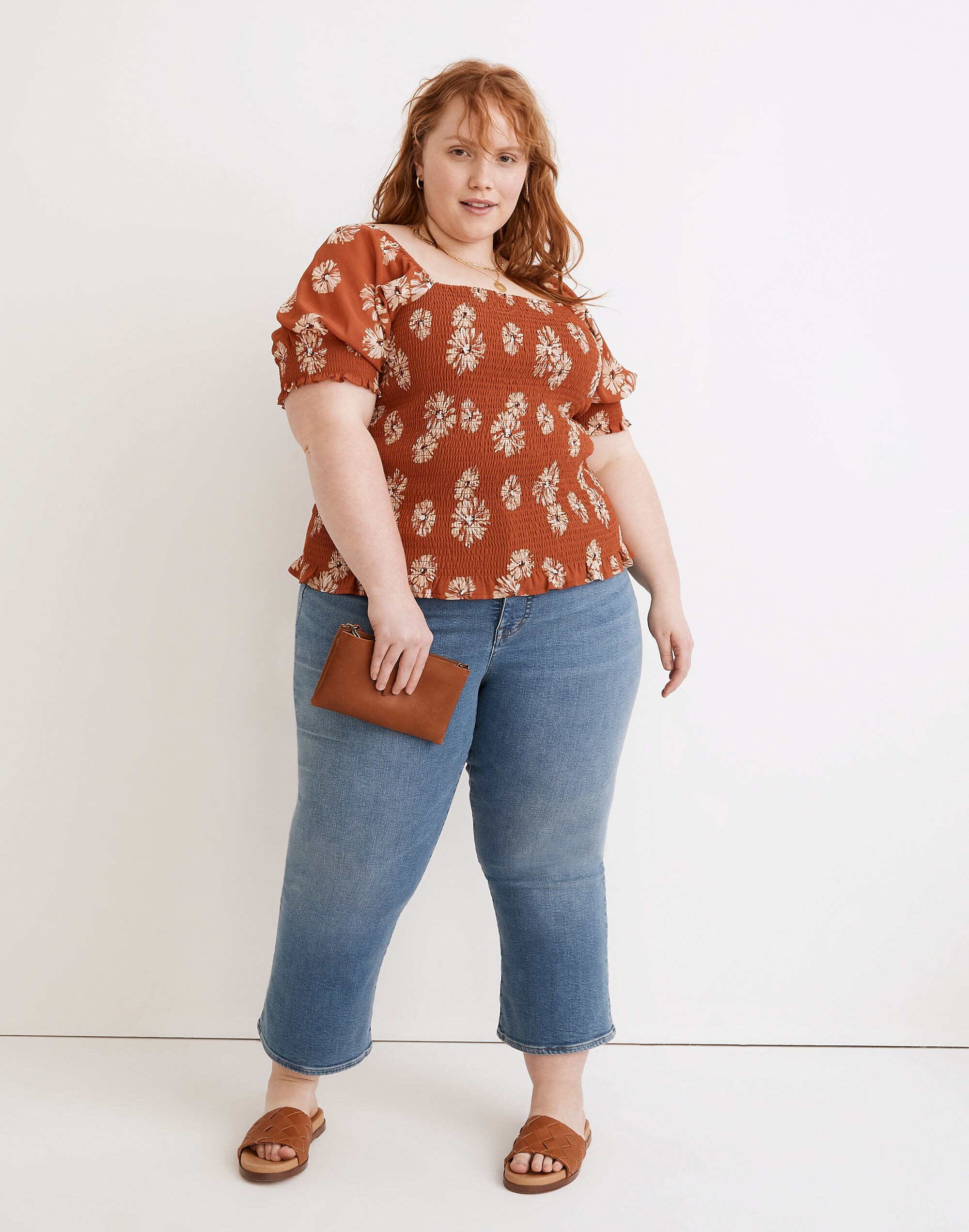 Plus (Re)sourced Georgette Lucie Puff-Sleeve Smocked Bodice Top in Moody Blooms