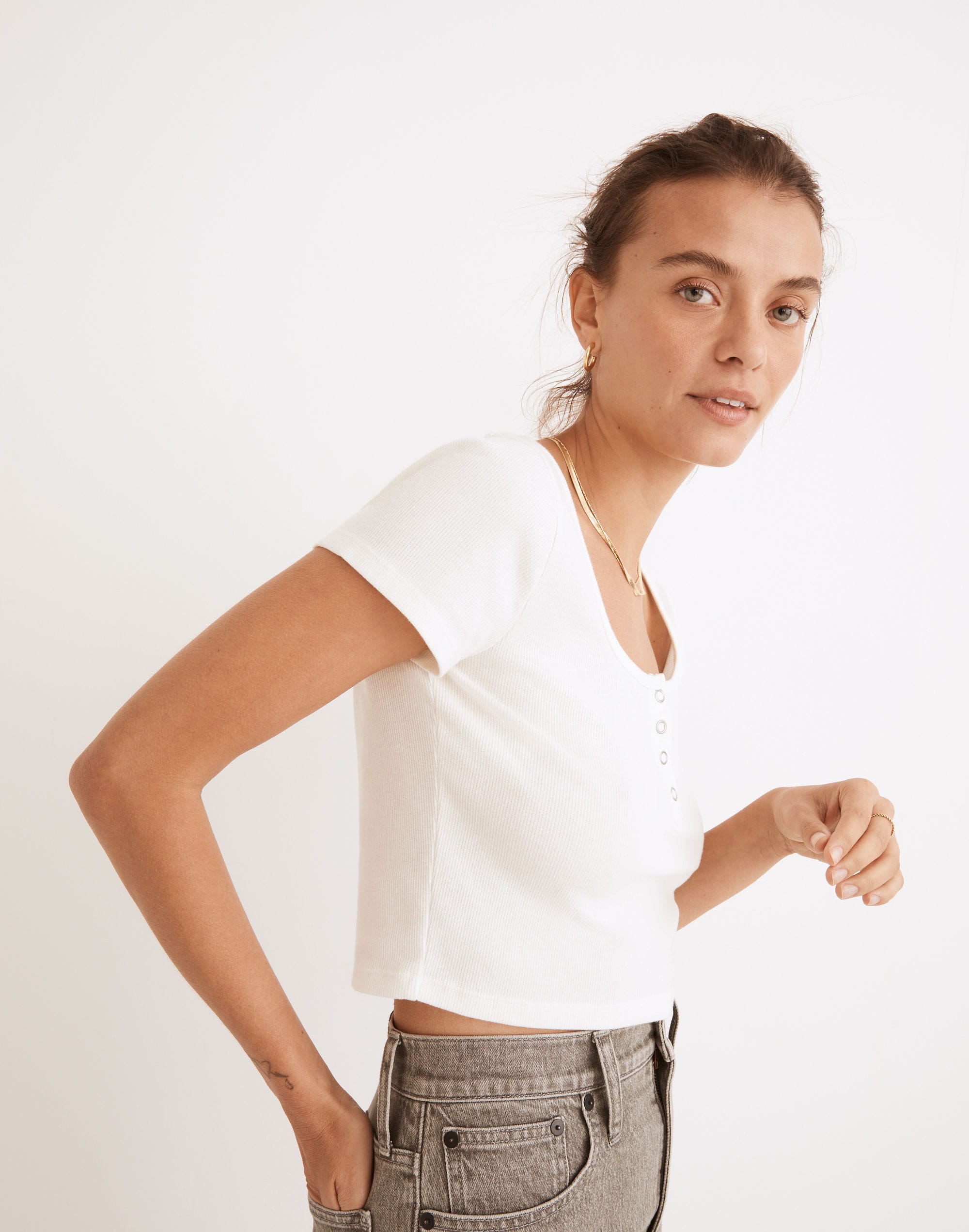 Ribbed Henley High-Crop Tee