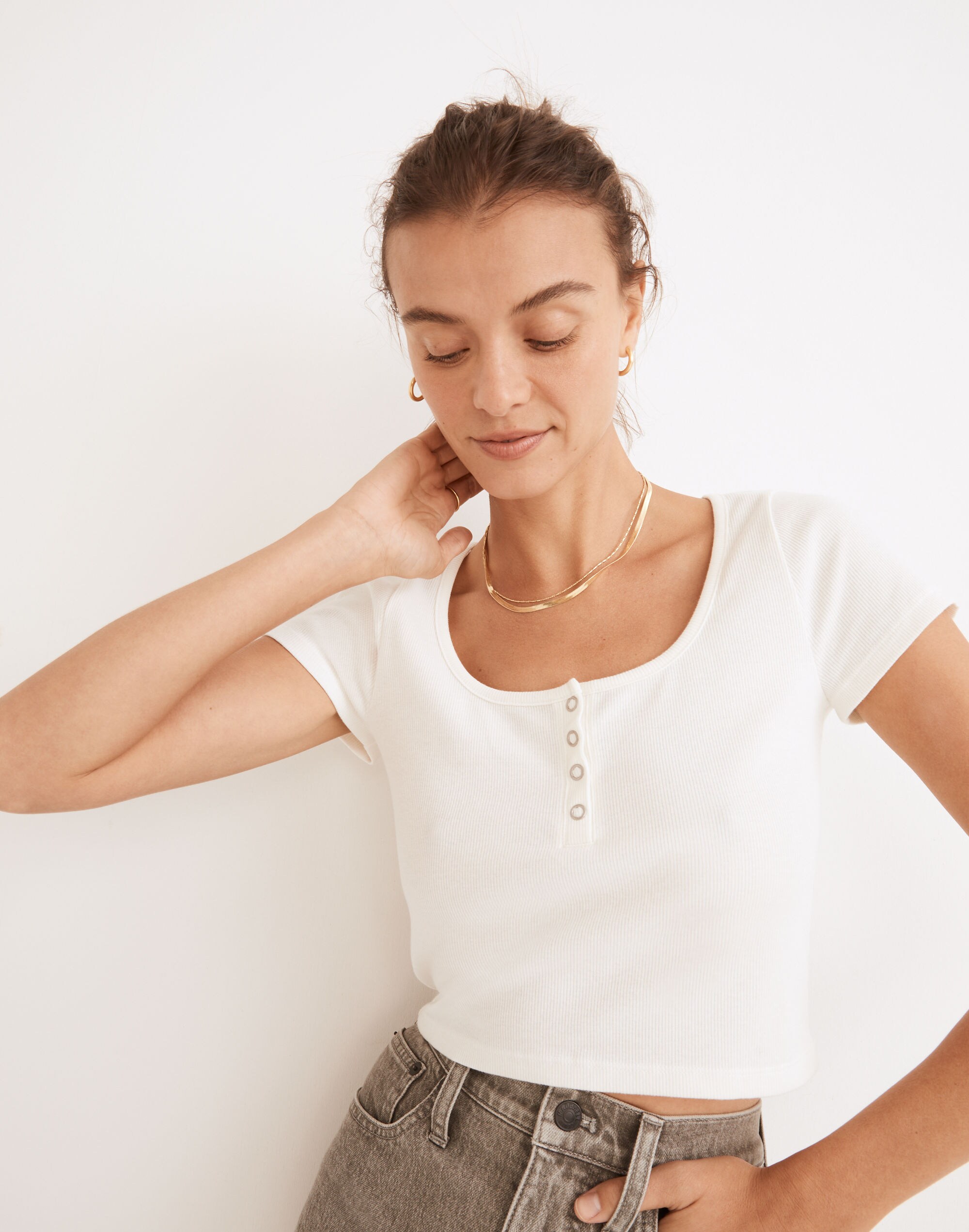 Ribbed Henley High-Crop Tee