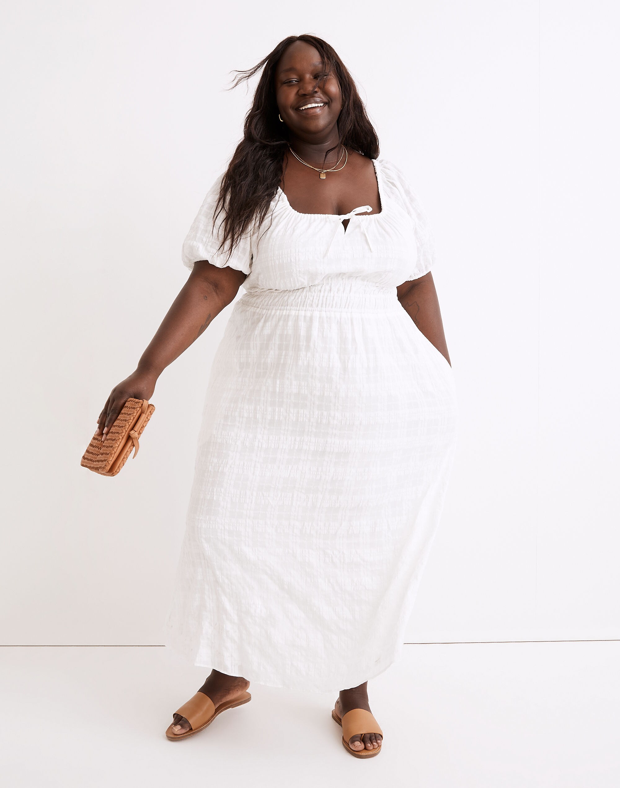 Plus Sophia Midi Dress in Seersucker Check