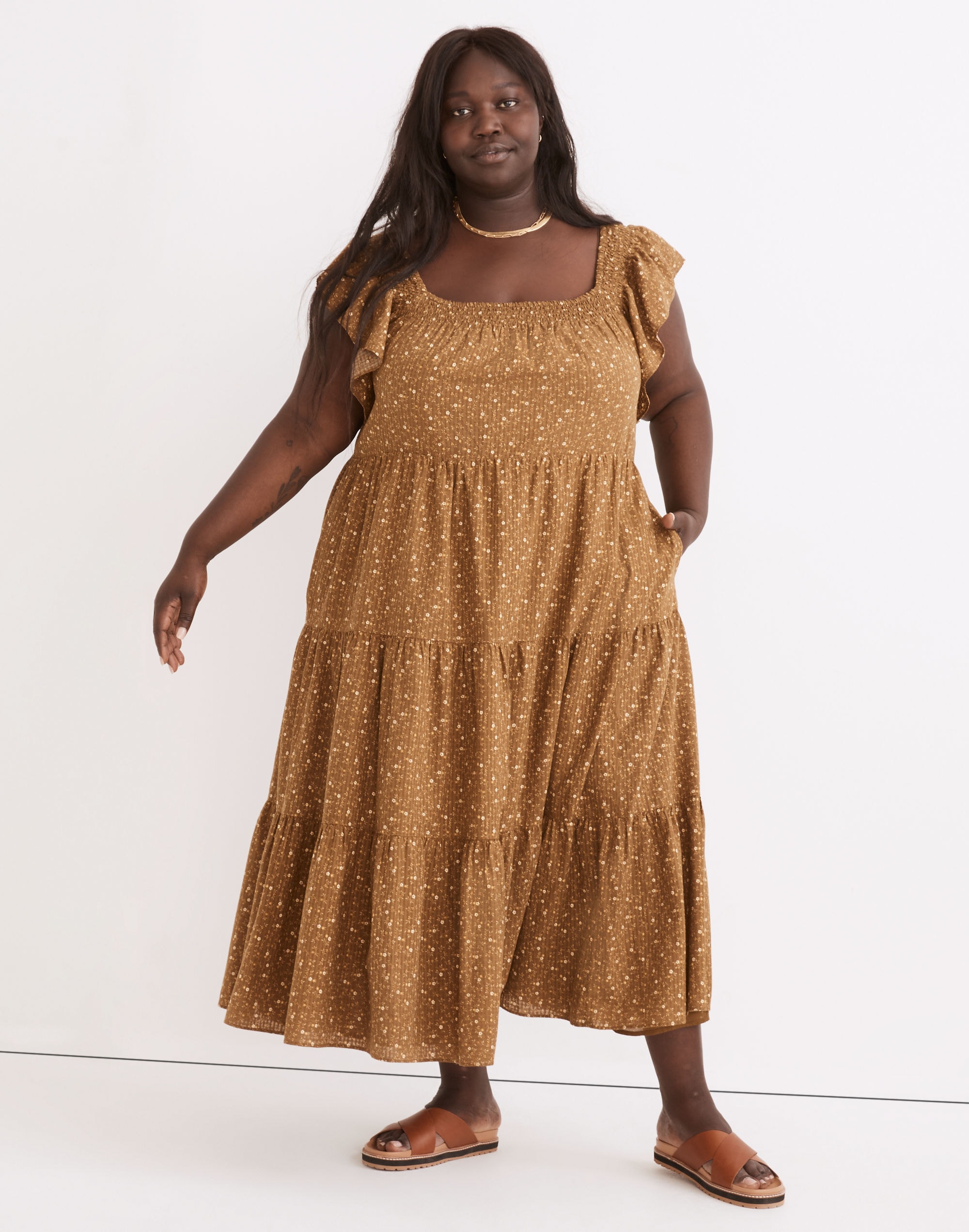 Madewell Women's Lucie Smocked Tiered Midi Dress