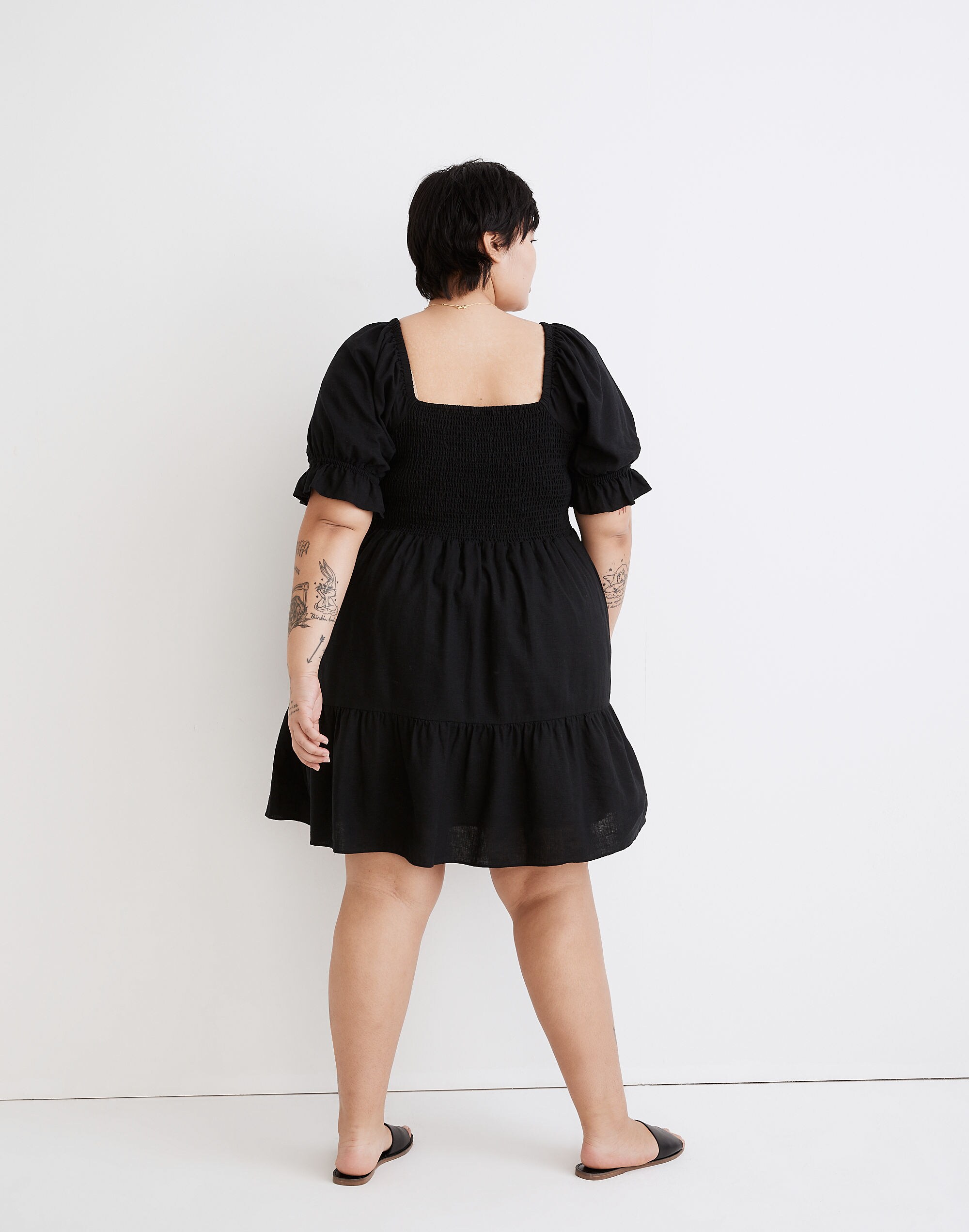 Plus Linen-Blend Lucie Smocked Mini Dress