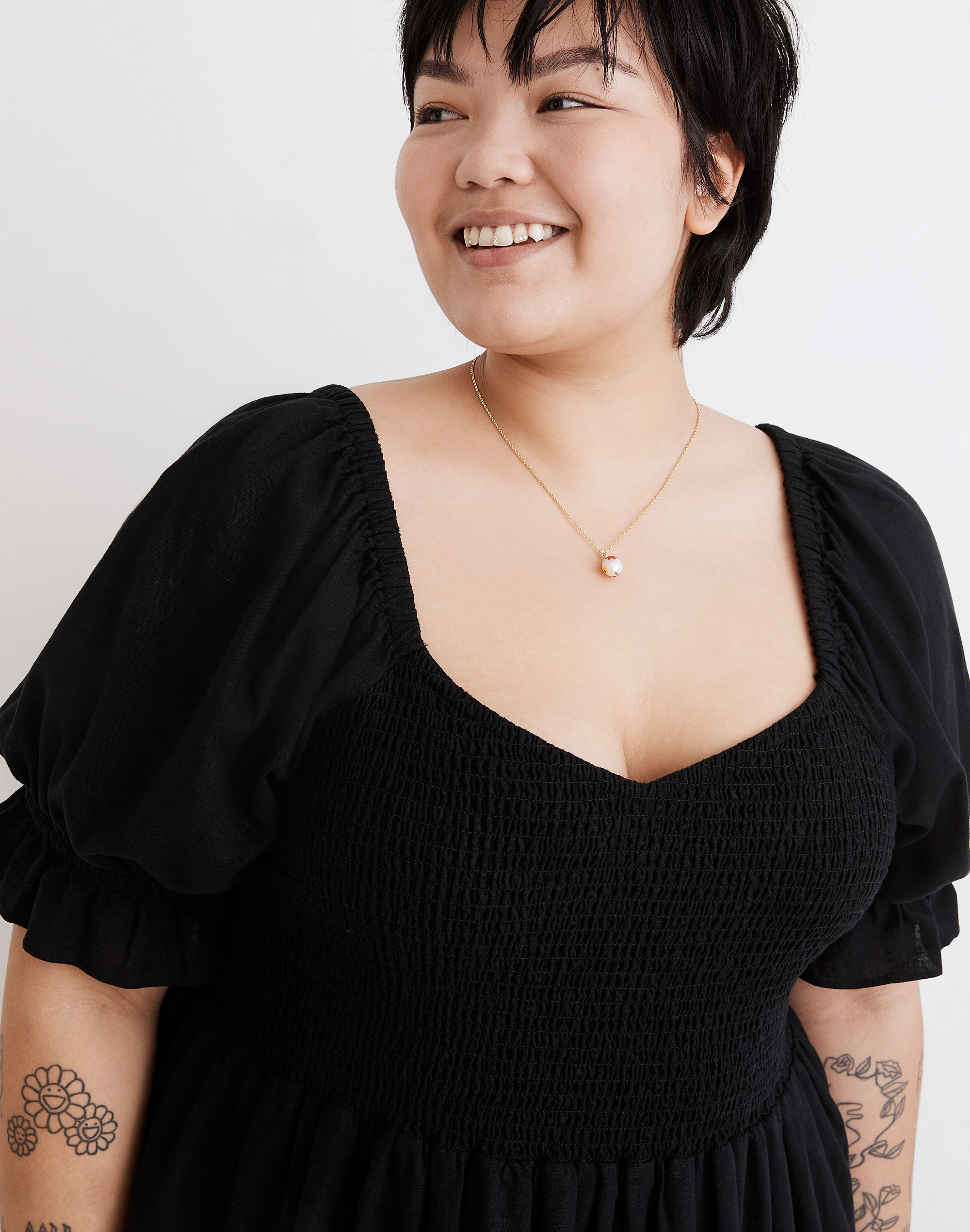 Plus Linen-Blend Lucie Smocked Mini Dress