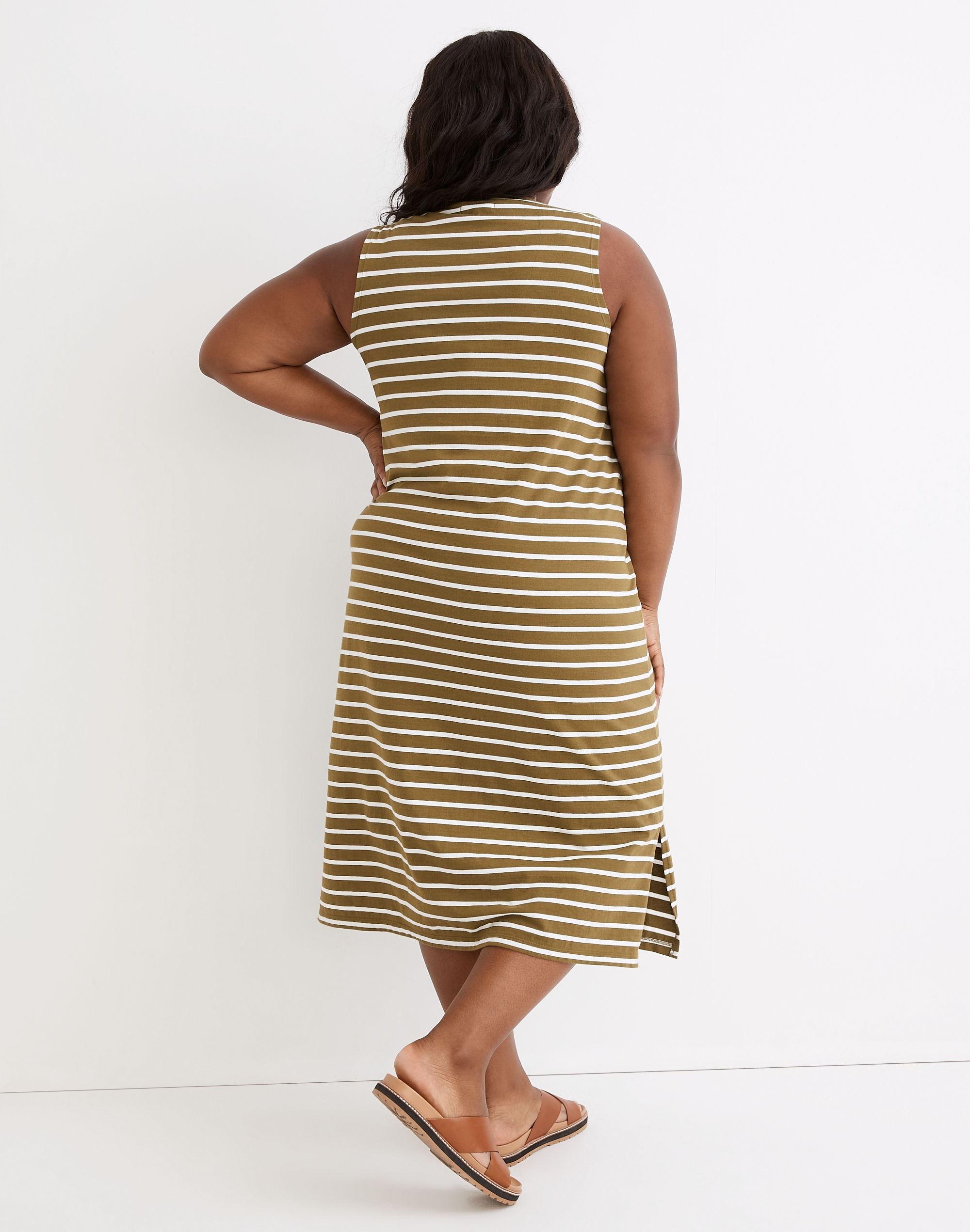 Plus Organic Cotton Crewneck Tank Midi Dress in Stripe