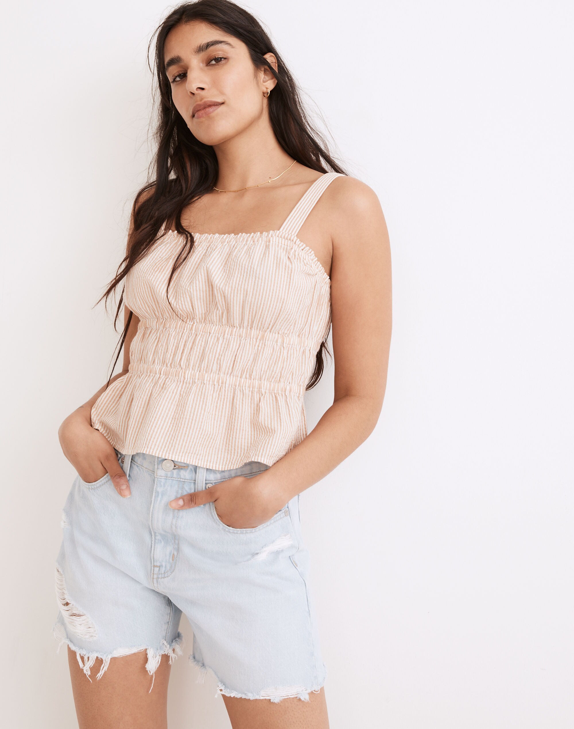 Relaxed Mid-Length Denim Shorts in Arnham Wash: Destructed Edition