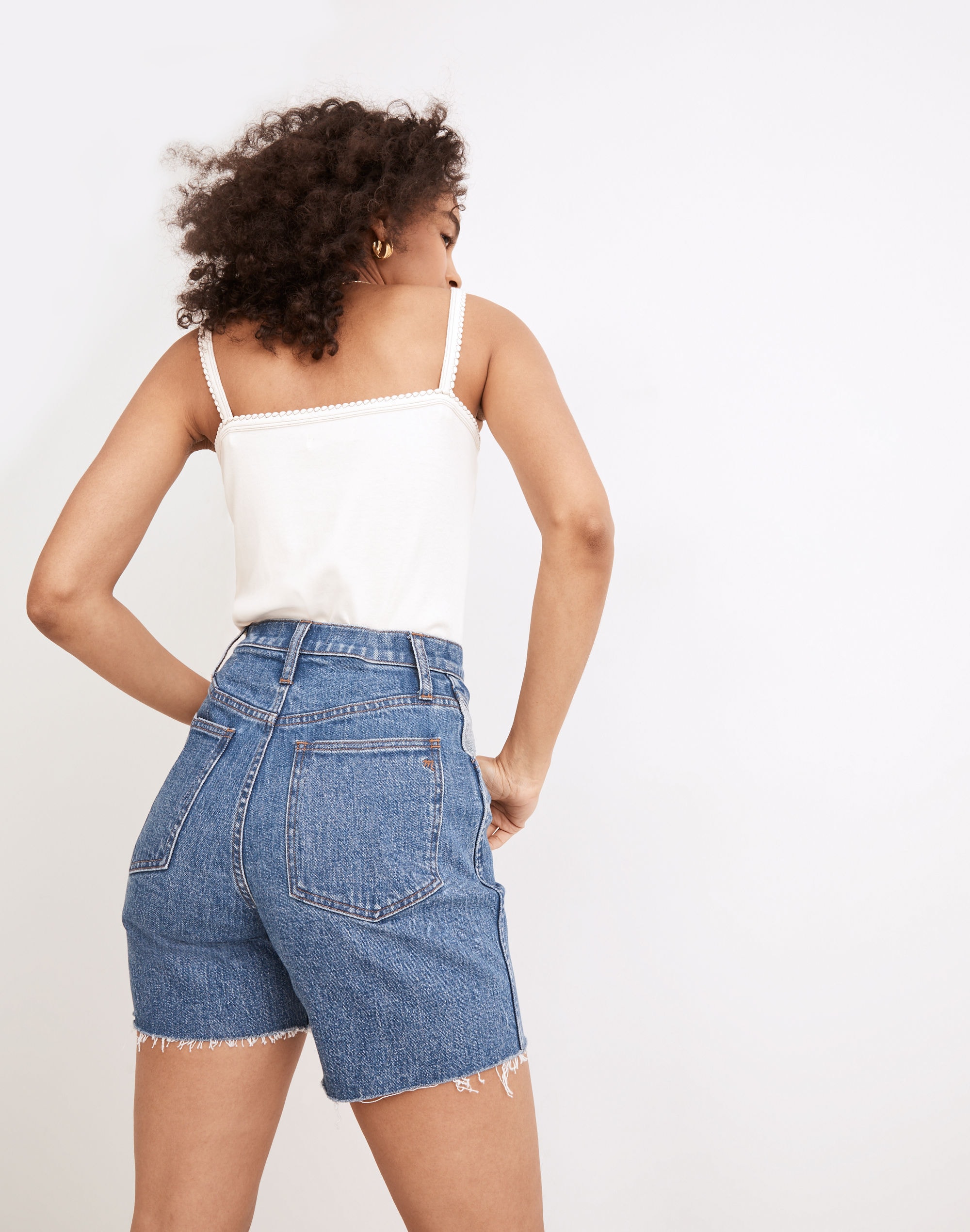 High-Rise Long Denim Shorts: Contrast Yoke Edition
