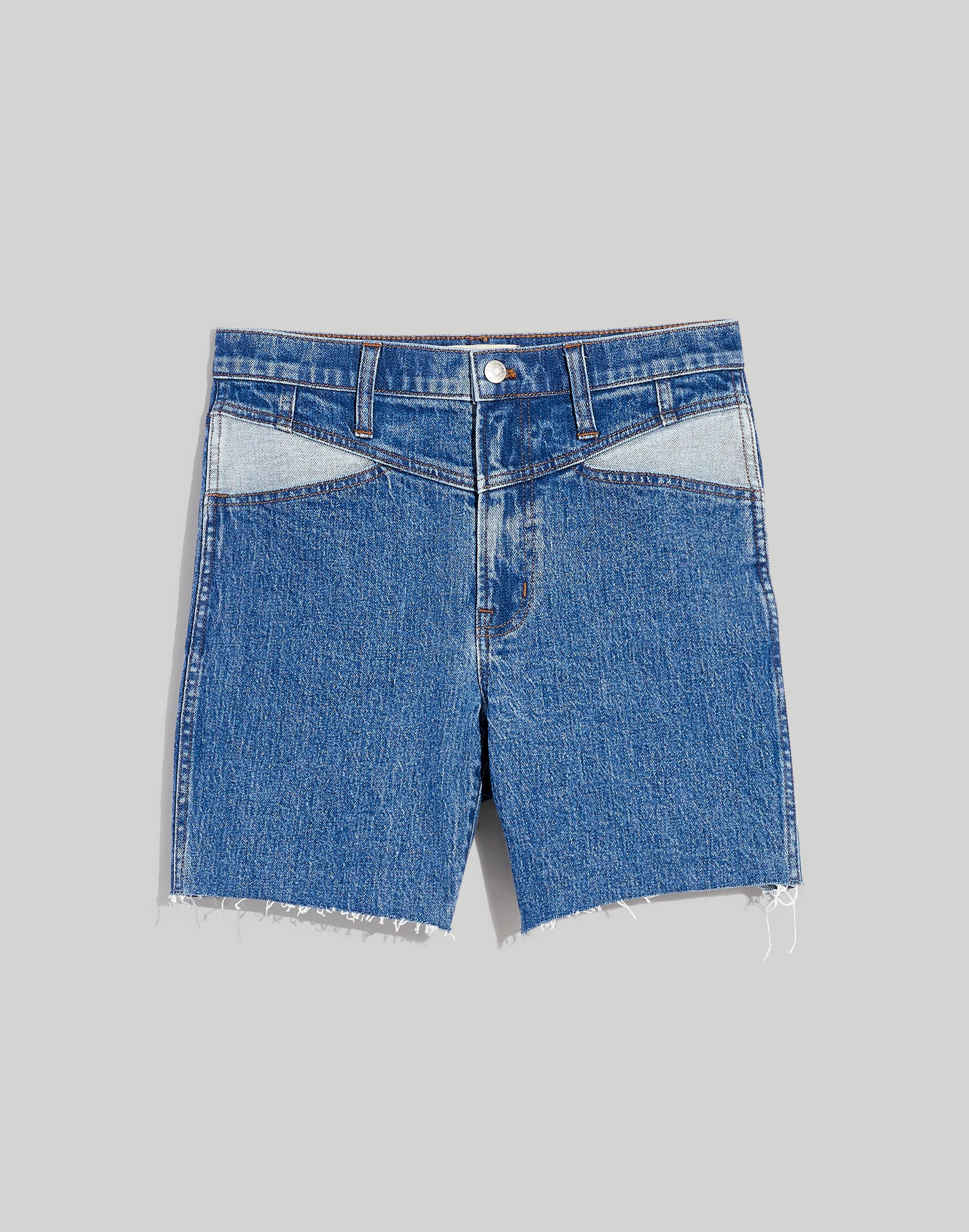 High-Rise Long Denim Shorts: Contrast Yoke Edition