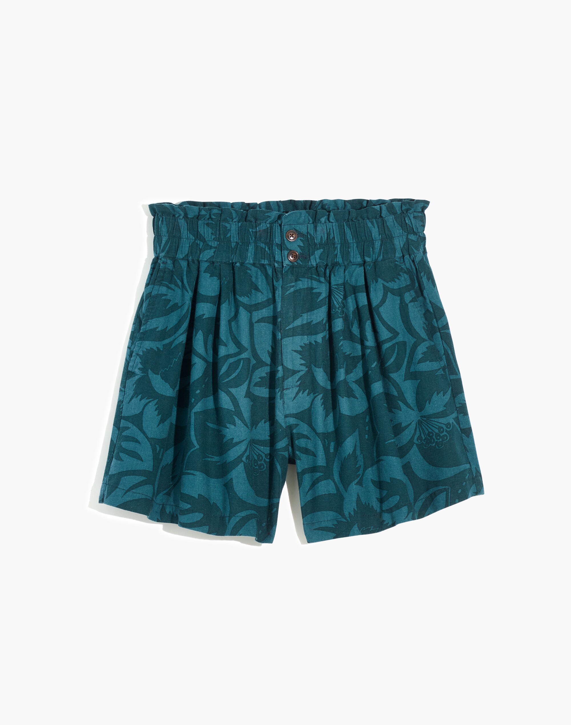 Linen-Blend Pull-On Paperbag Shorts in Tropicale Floral