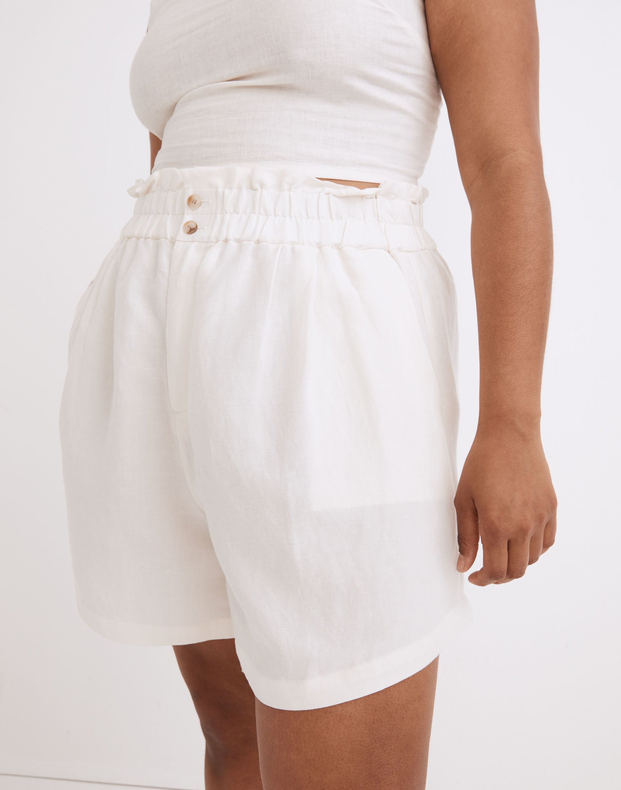 Linen-Blend Pull-On Paperbag Shorts