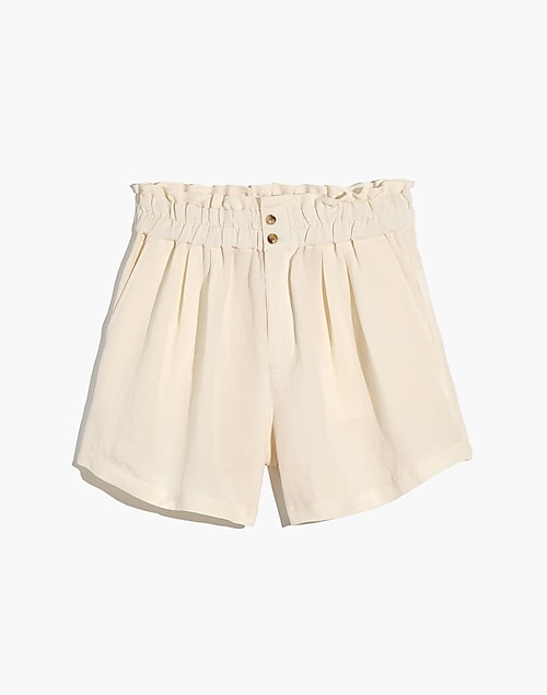 Linen-Blend Pull-On Paperbag Shorts