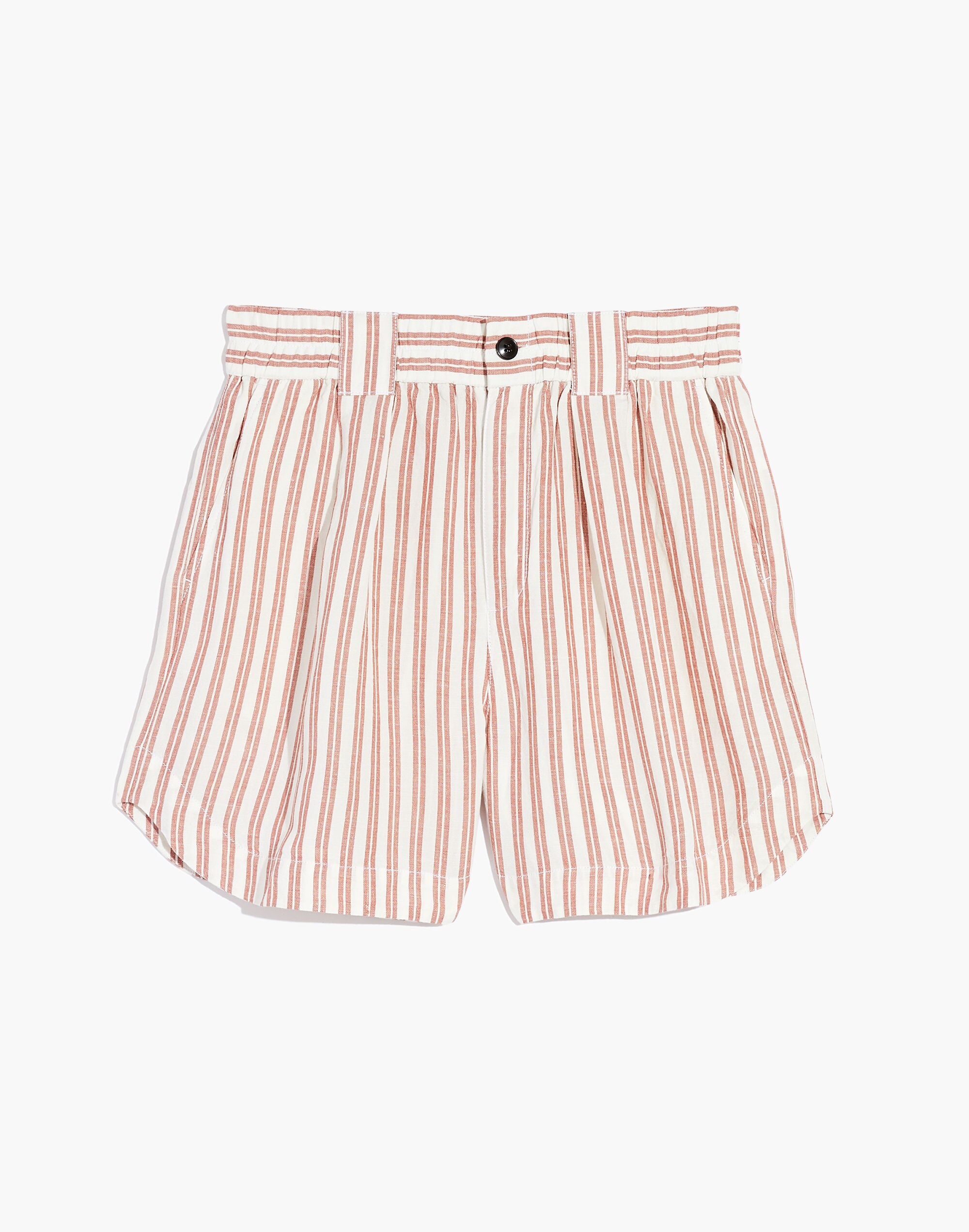 Linen-Blend Curved-Hem Shorts in Stripe
