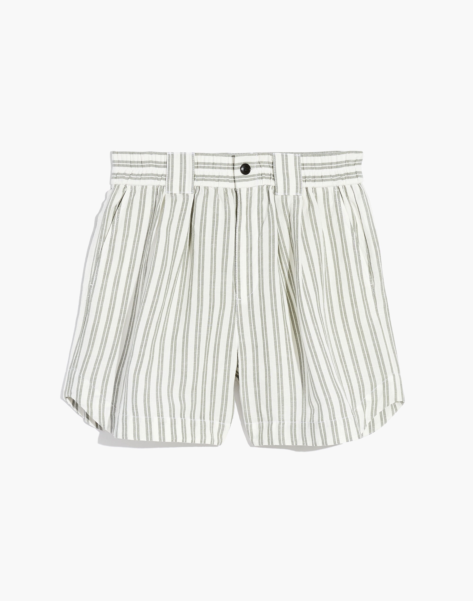 Linen-Blend Curved-Hem Shorts in Stripe