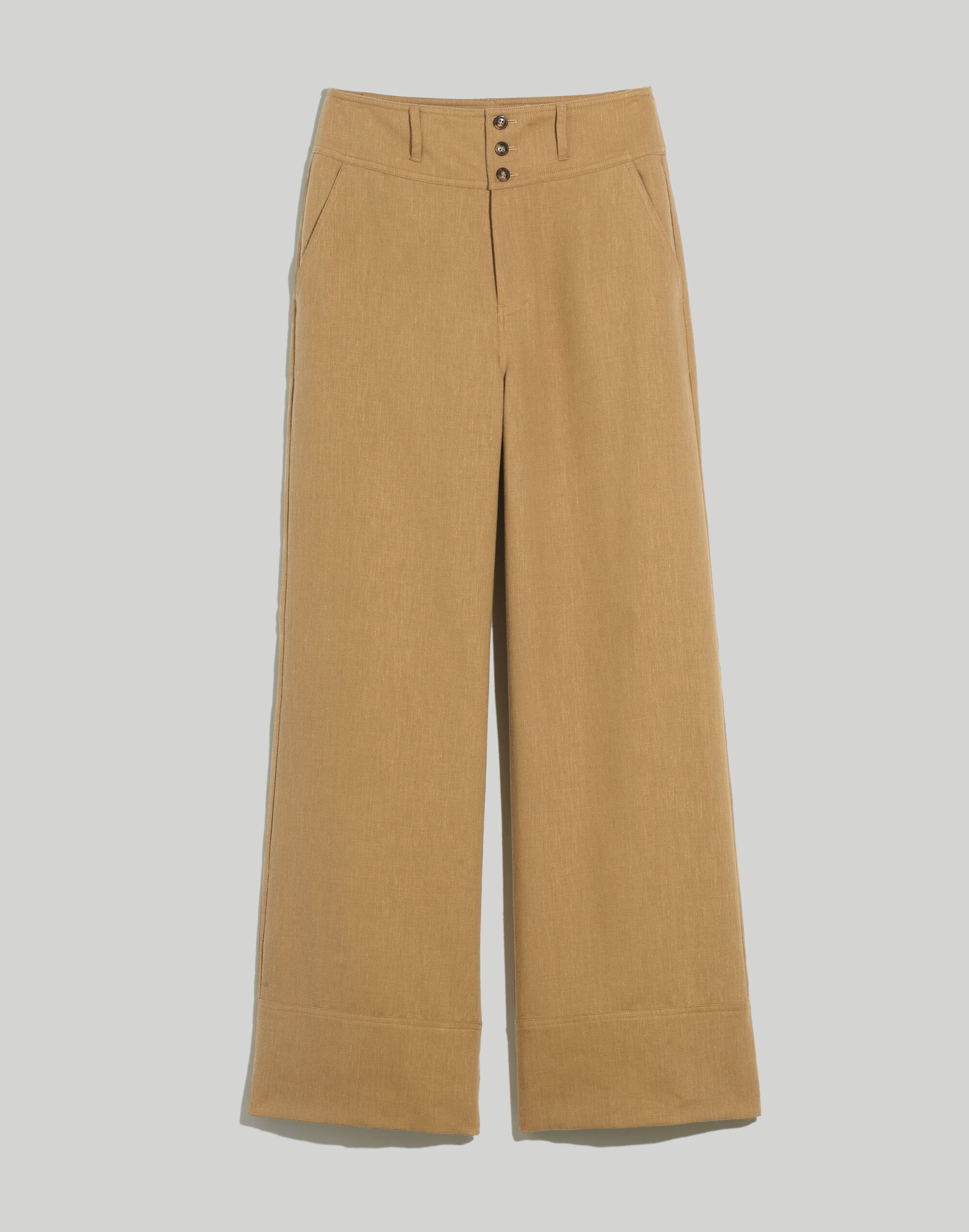 Button-Front Cuffed Wide-Leg Pants in Travel Linen-Blend