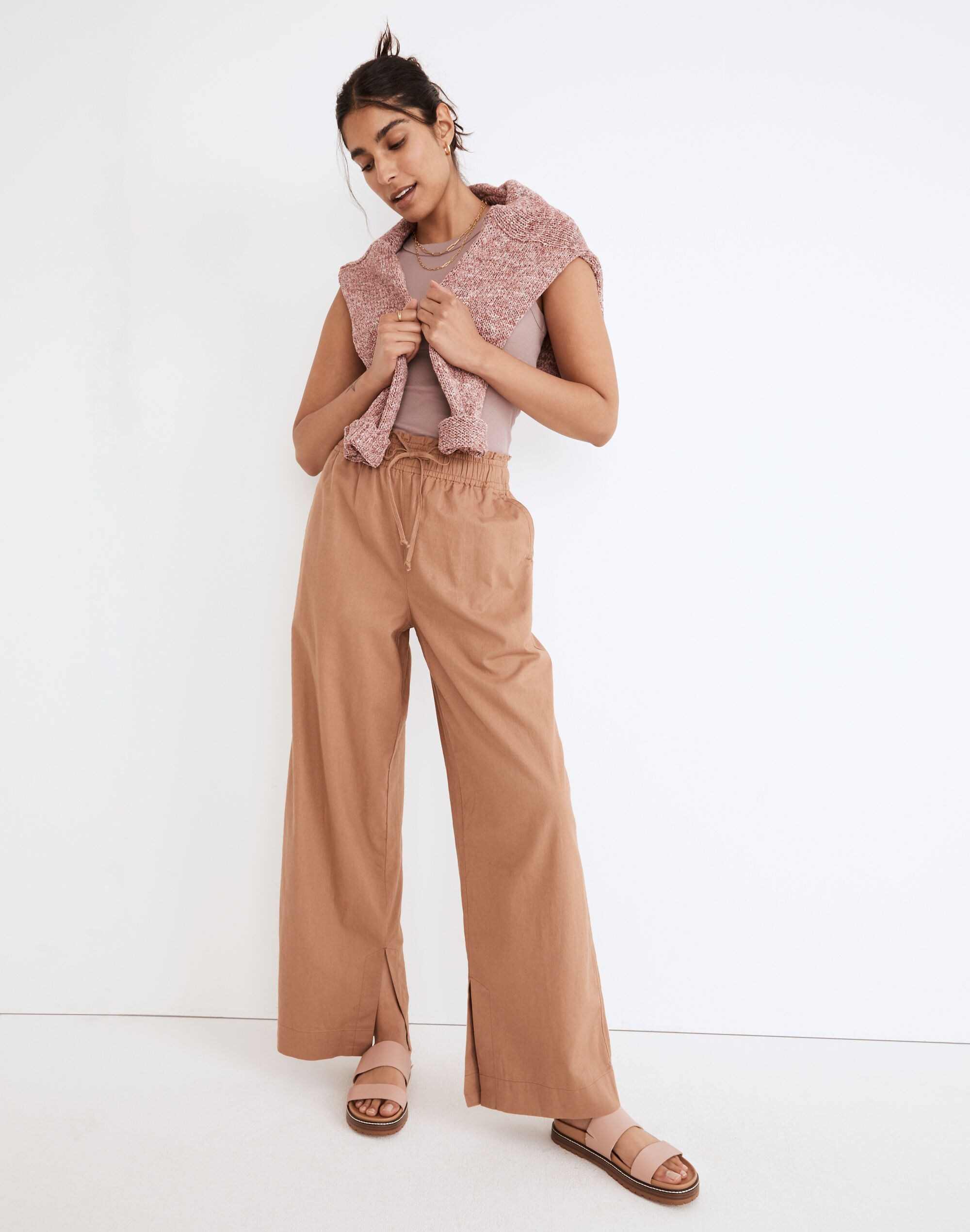 Pull-On High-Rise Wide-Leg Pants: Slit-Hem Edition