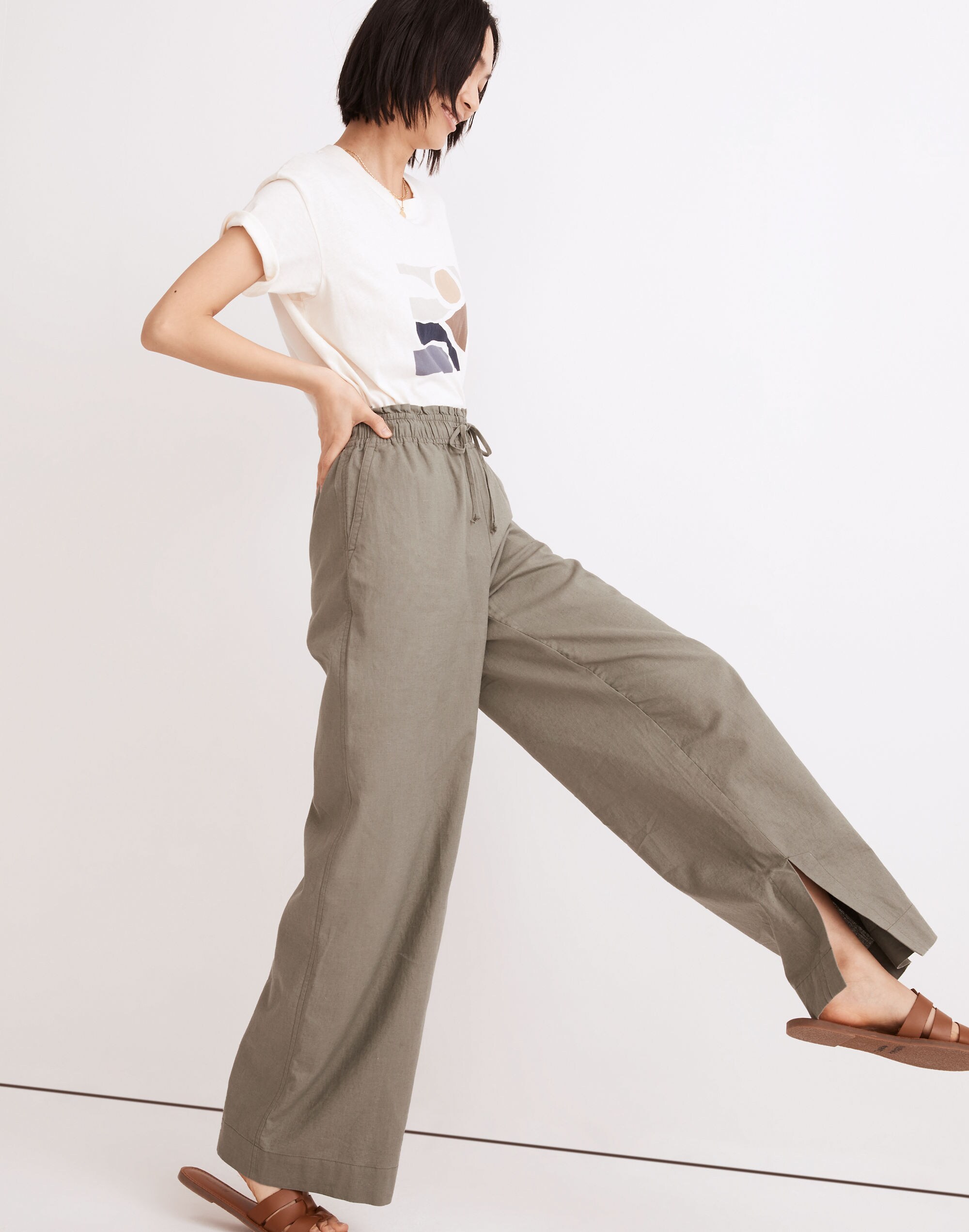 Pull-On High-Rise Wide-Leg Pants: Slit-Hem Edition