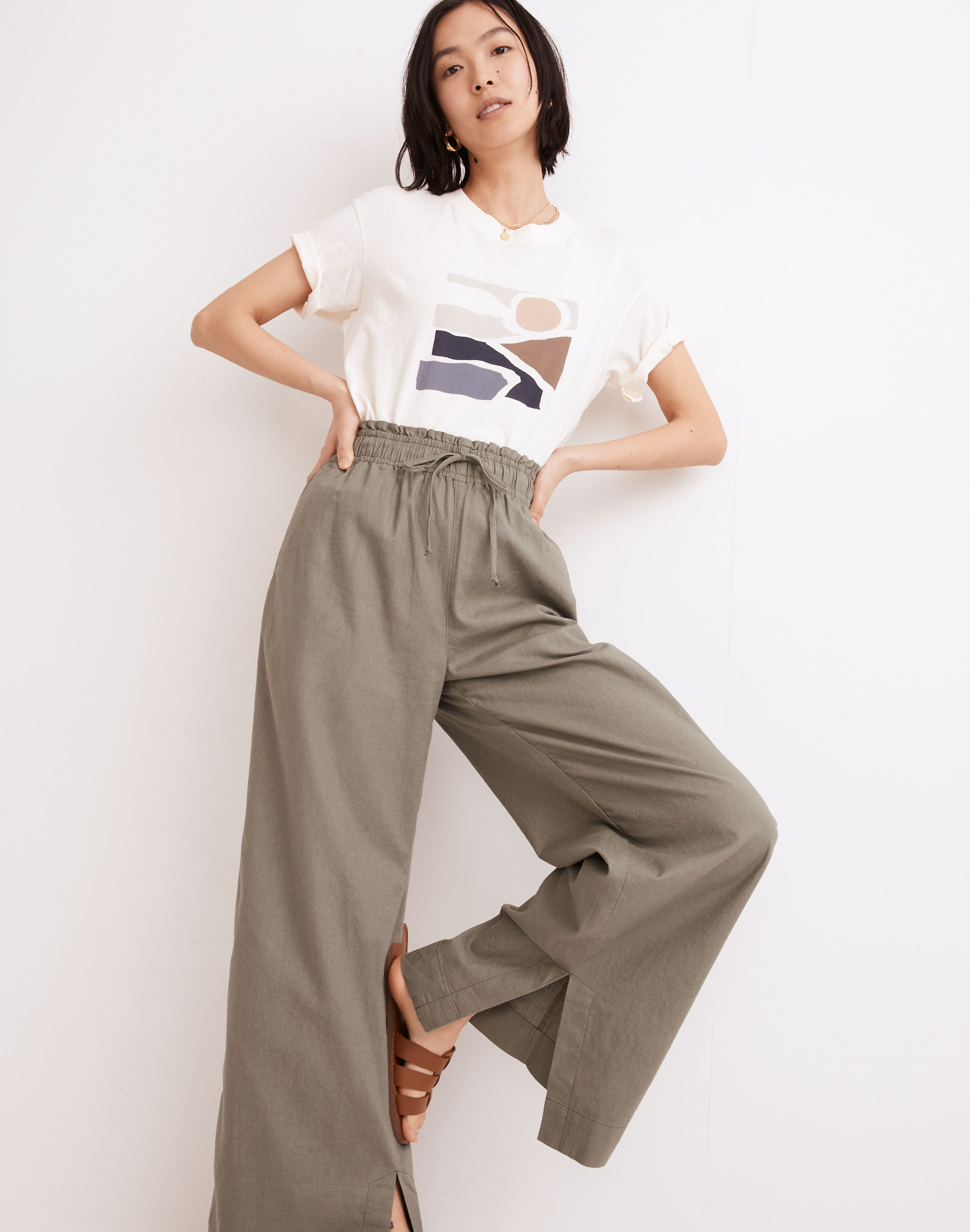 Pull-On High-Rise Wide-Leg Pants: Slit-Hem Edition