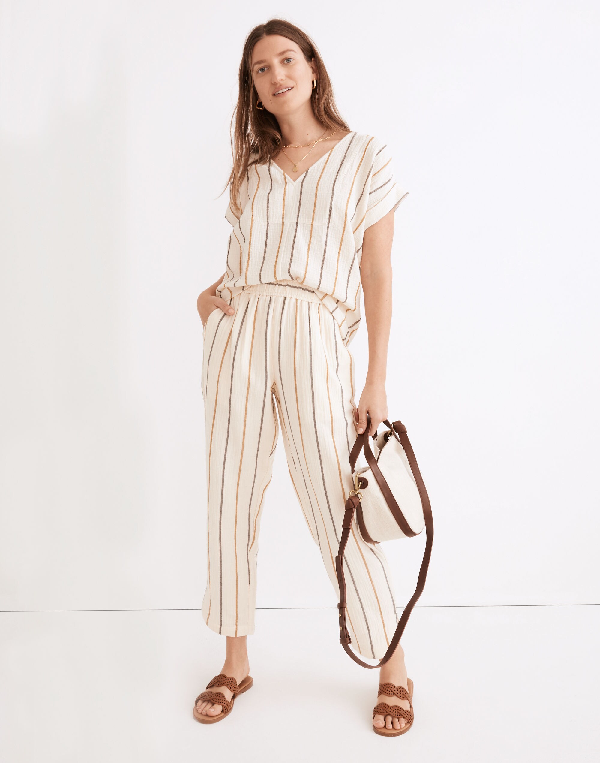 Lightspun Pull-On High-Rise Tapered Pants in Stripe