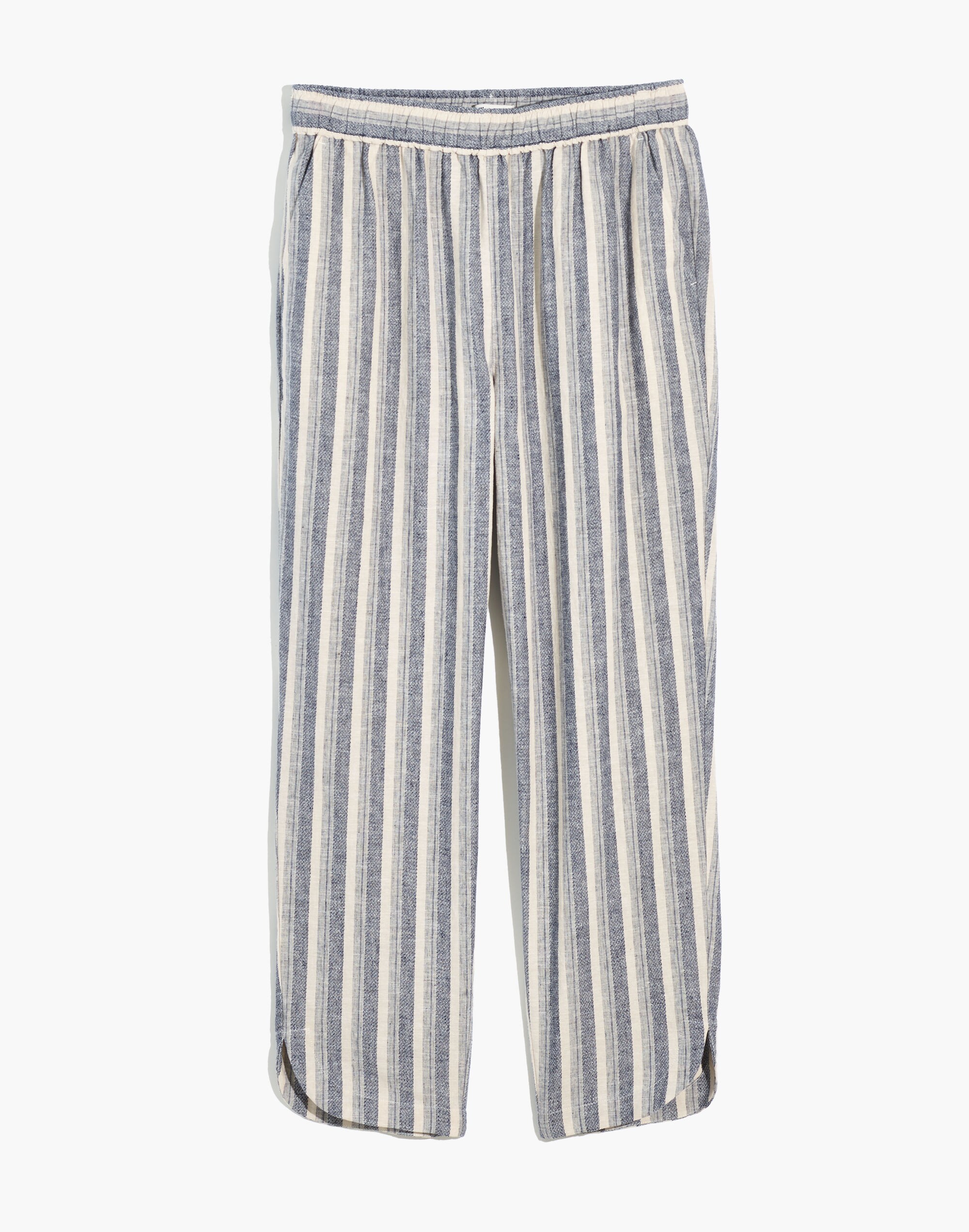 Linen-Cotton Pull-On High-Rise Tapered Pants in Stripe