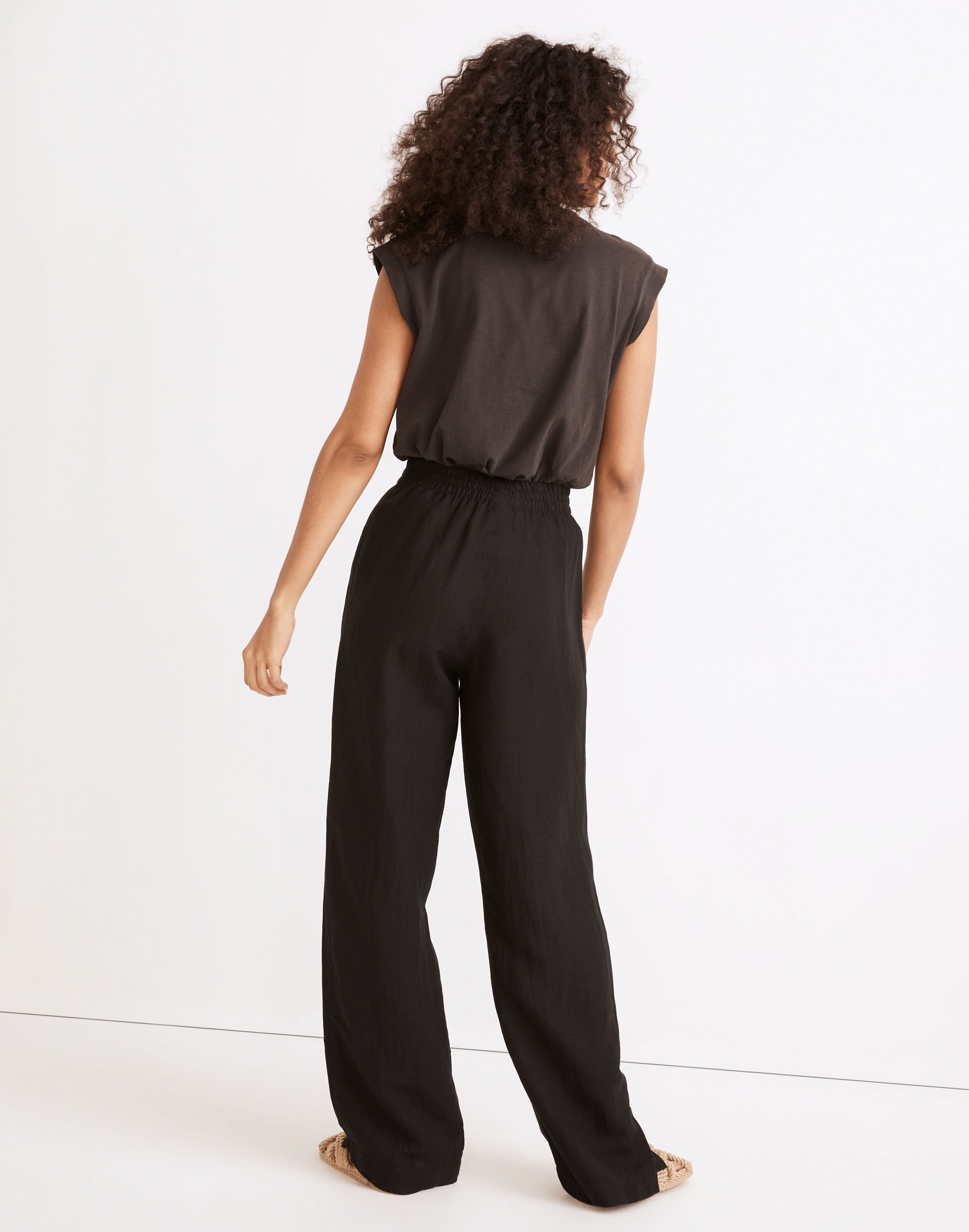 Linen-Blend Pull-On High-Rise Straight Pants