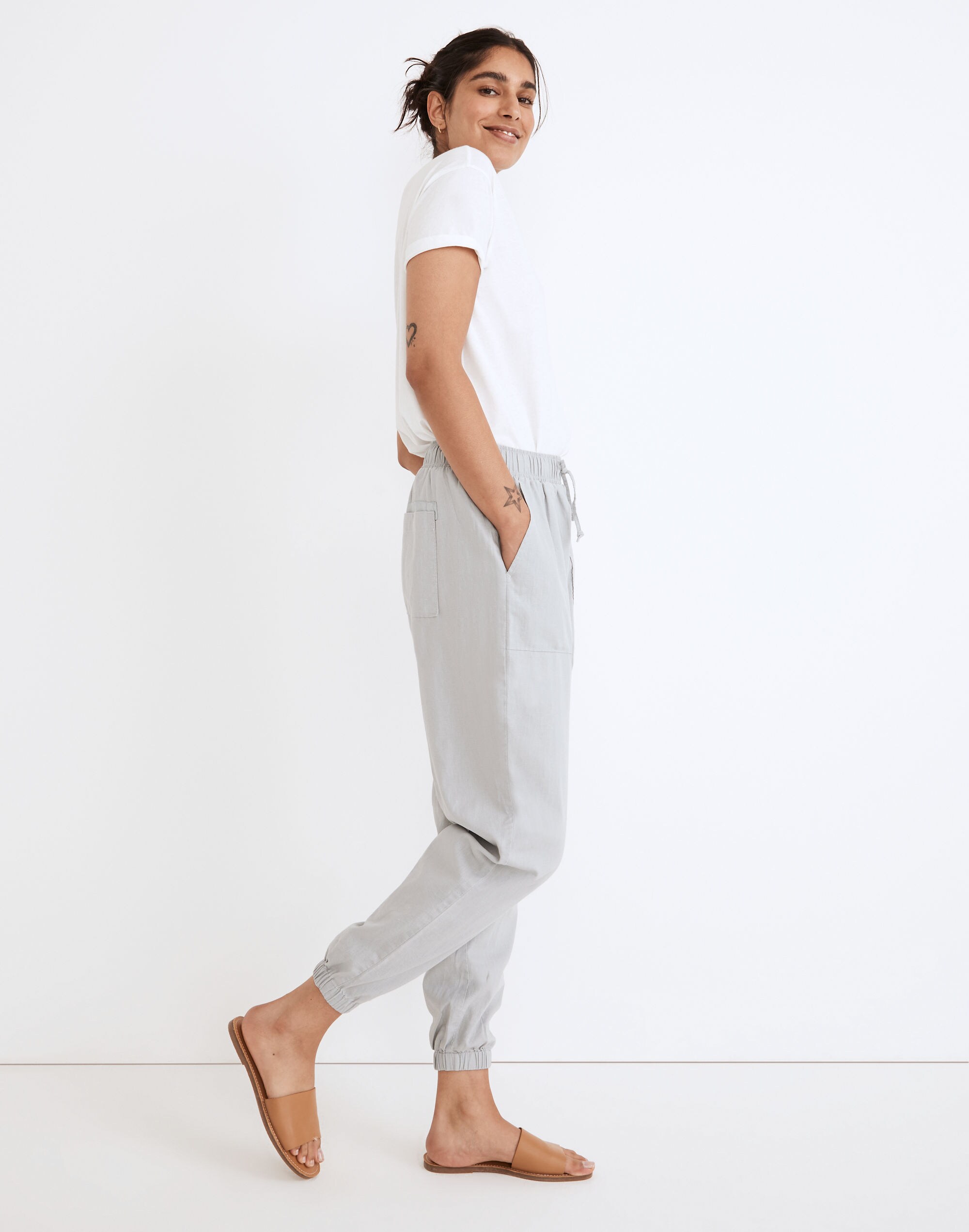 Hemp-Cotton Pull-On High-Rise Jogger Pants