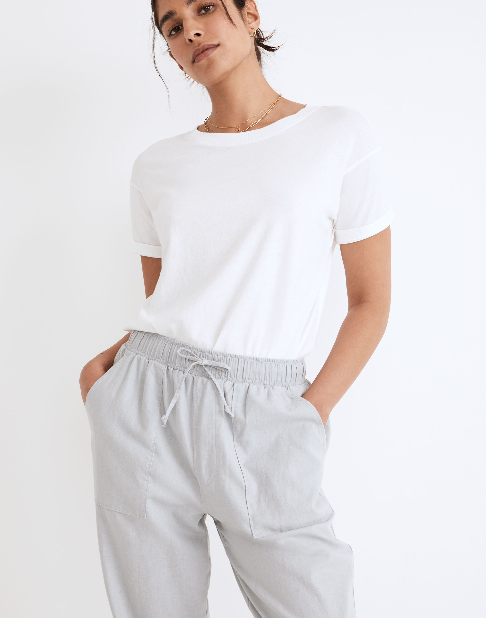 Hemp-Cotton Pull-On High-Rise Jogger Pants