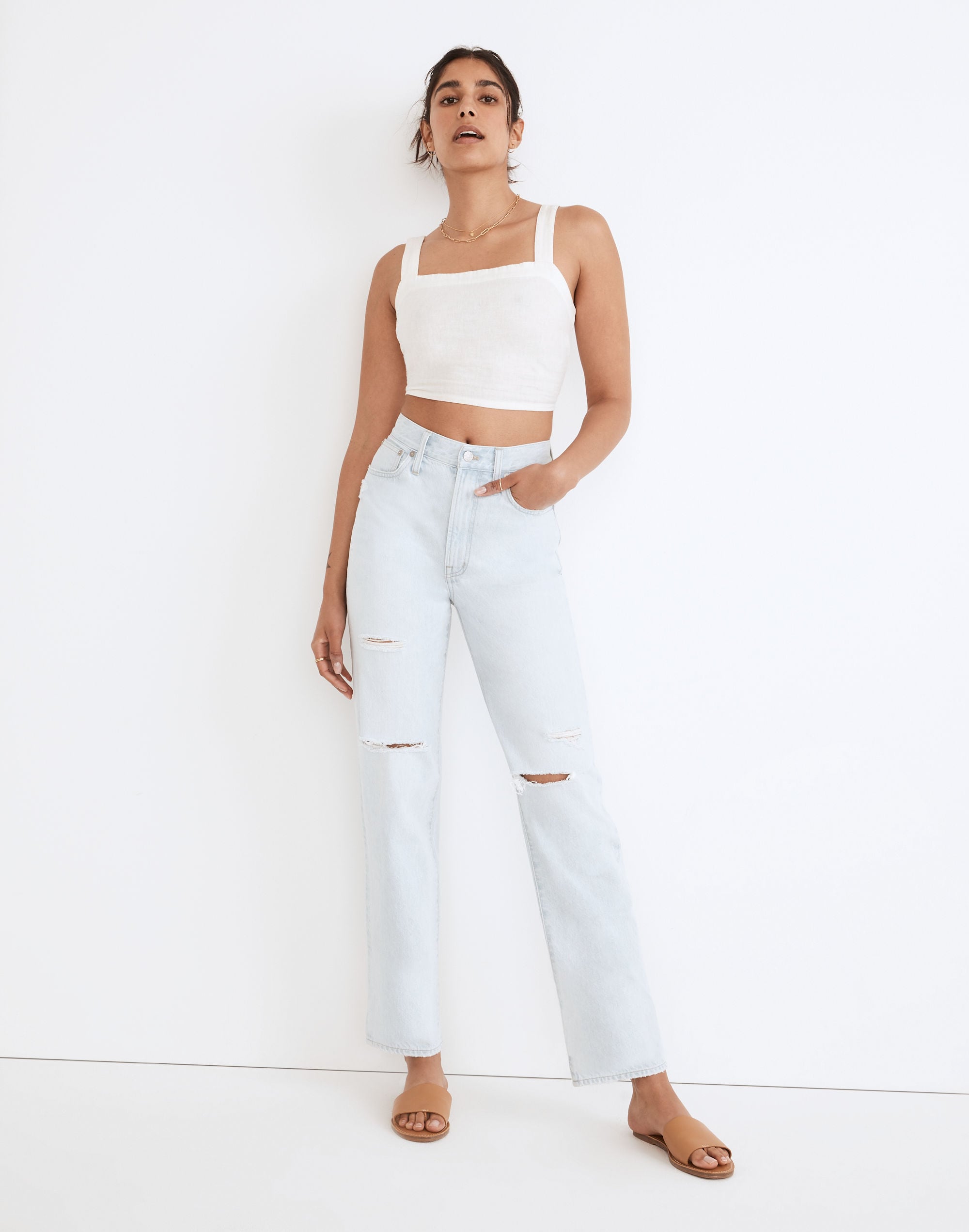The Perfect Vintage Straight Jean in Pearse Wash: Destructed Edition