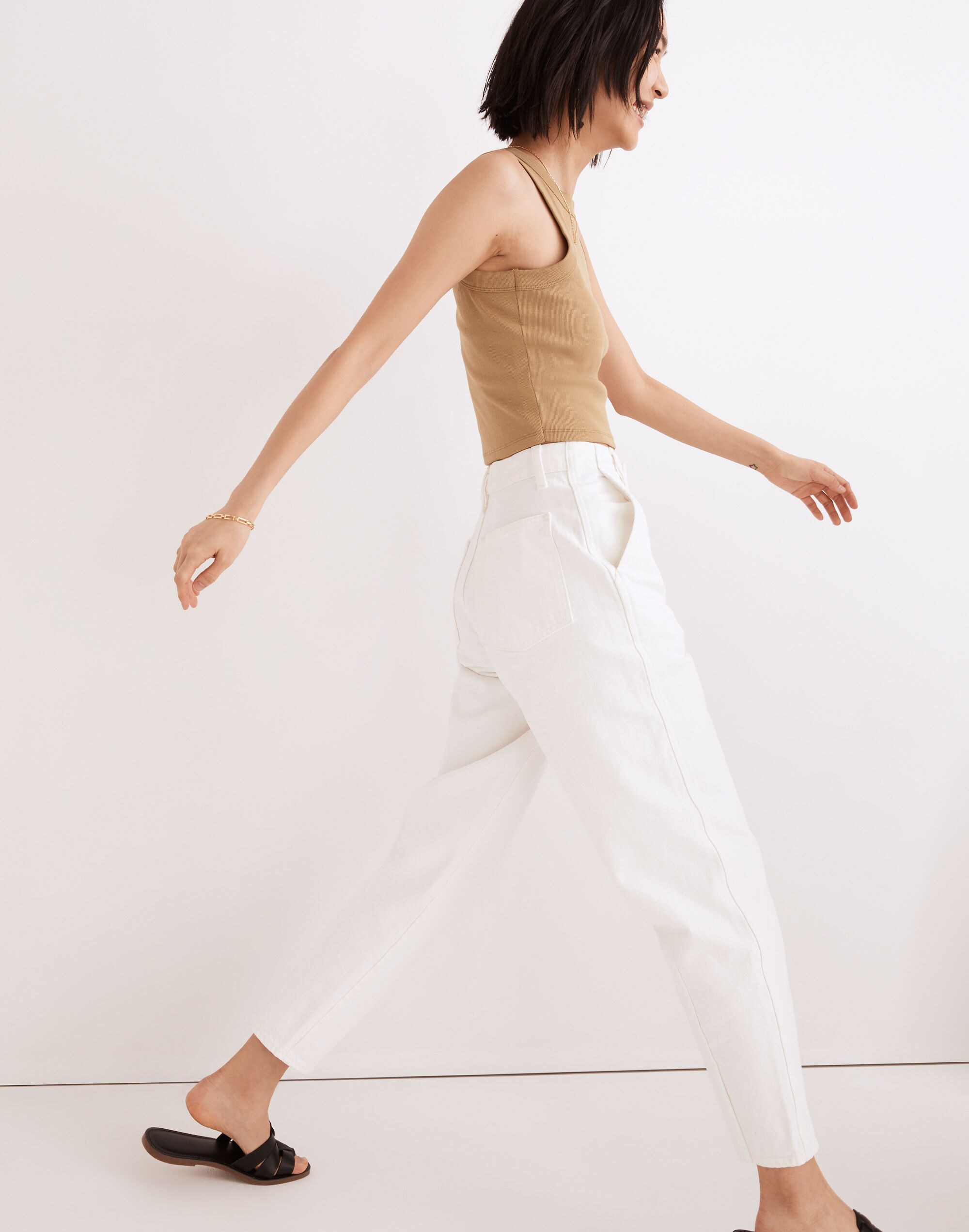 Balloon Jeans in Tile White: Button-Front Edition