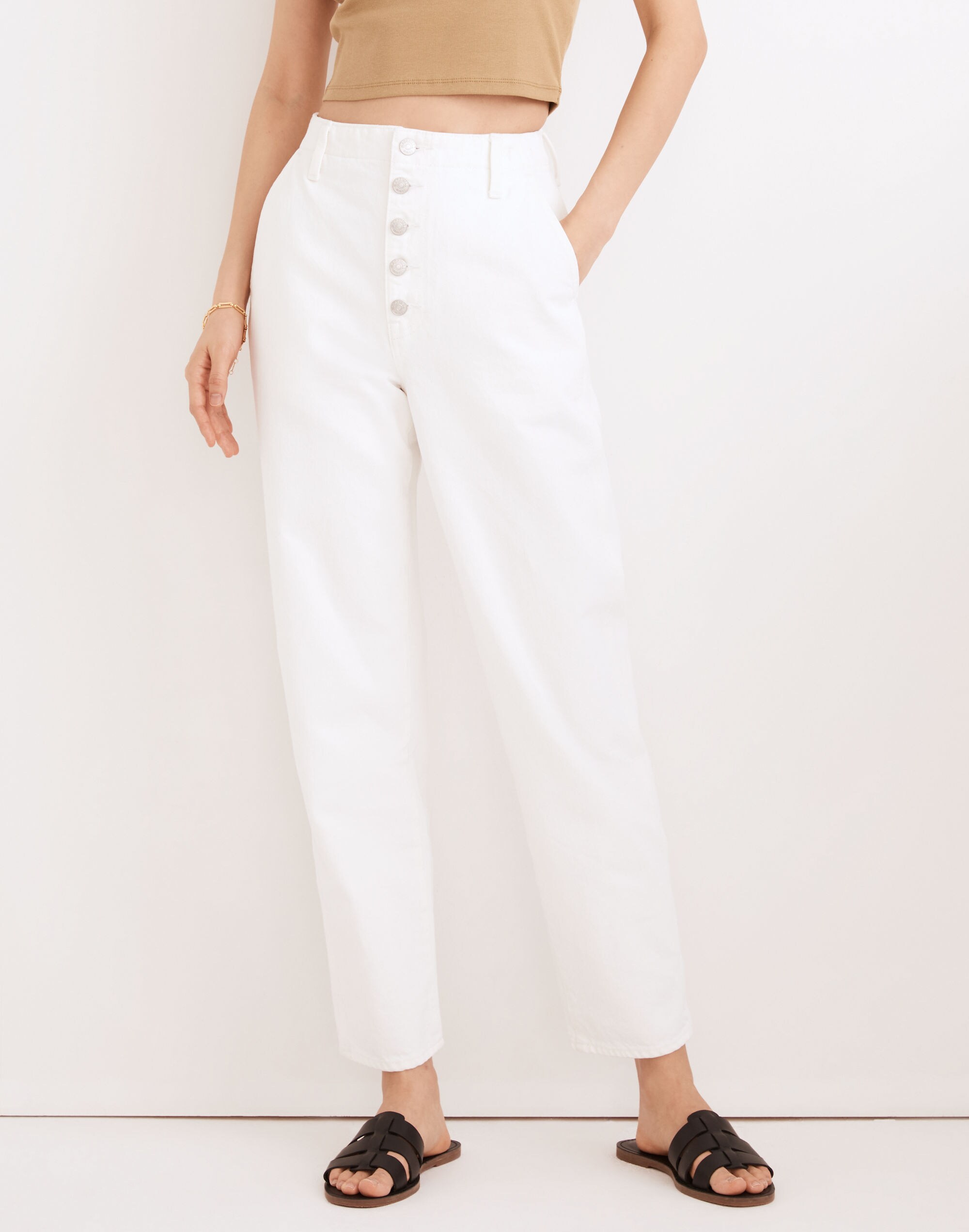 Balloon Jeans in Tile White: Button-Front Edition