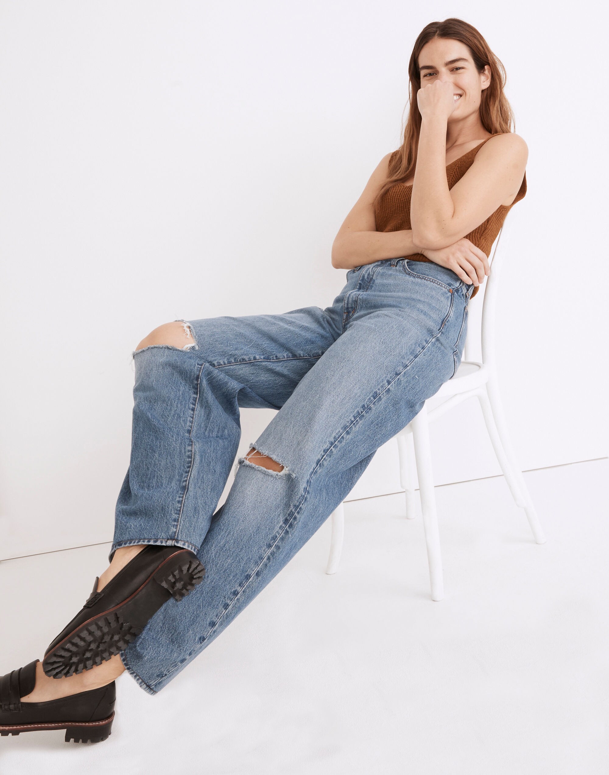 Superwide-Leg Jeans in Amcliffe Wash: Knee-Rip Edition