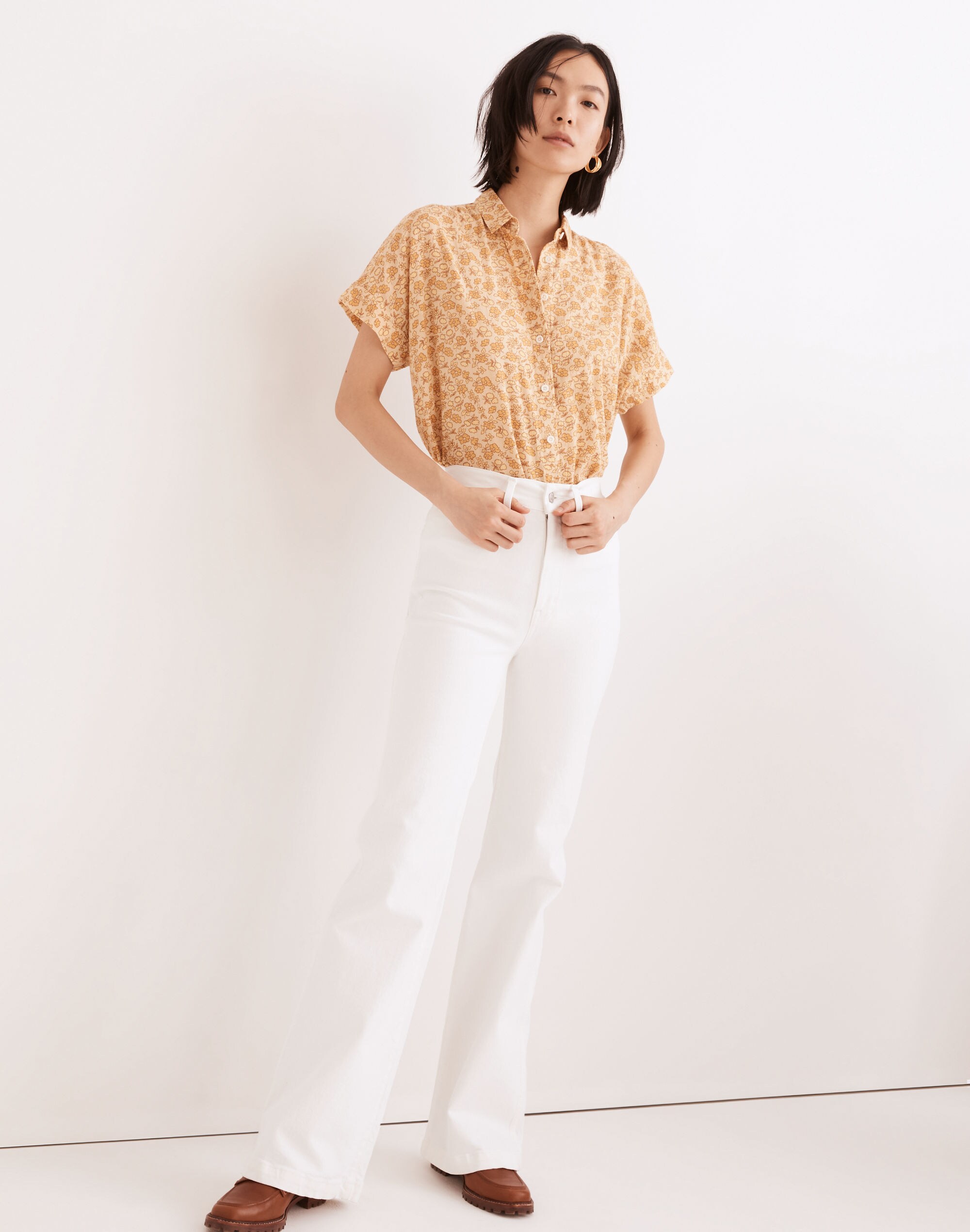 "11"" High-Rise Flare Jeans in Tile White: Trouser Edition"