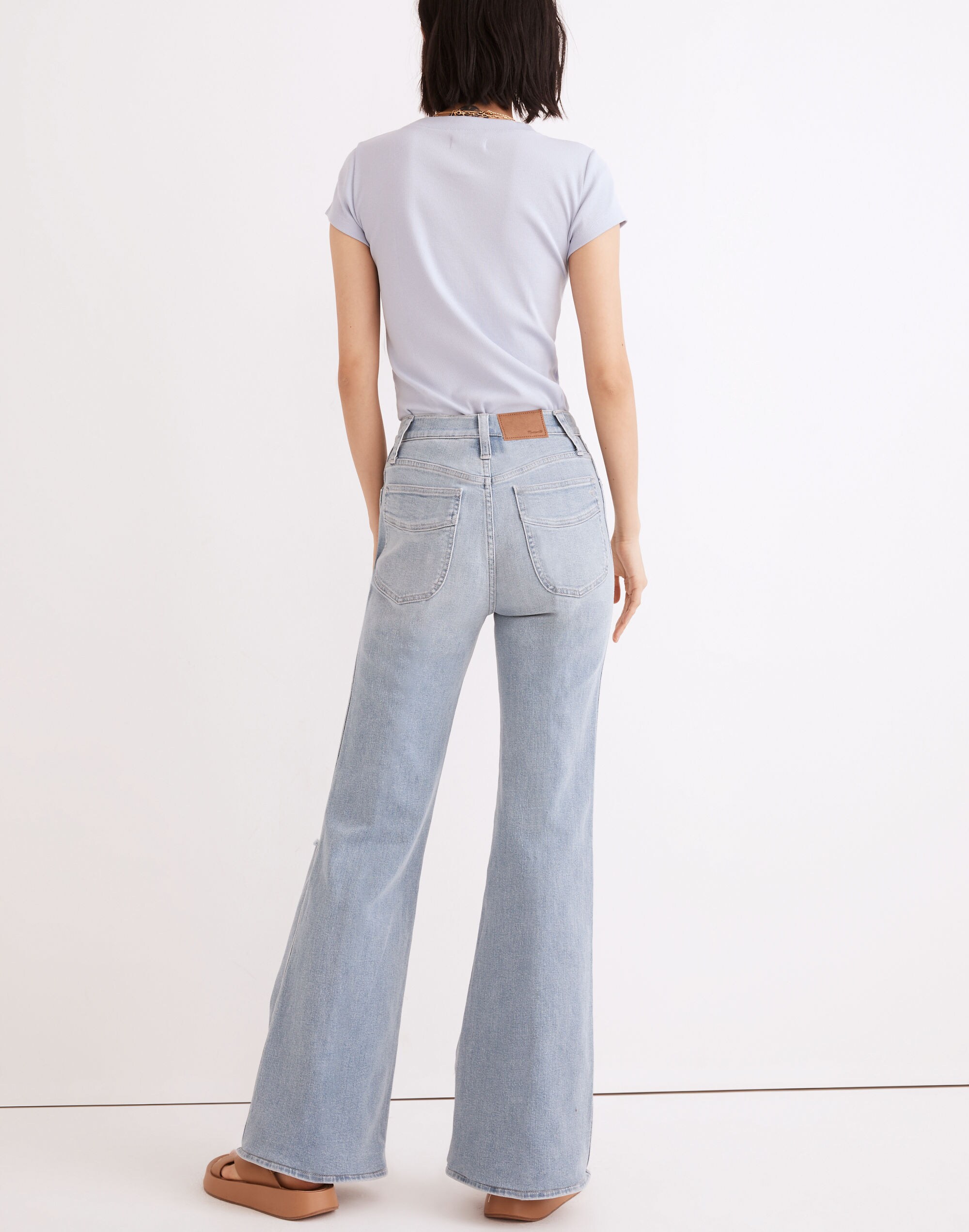 11" High-Rise Flare Jeans in Eversfield Wash: Knee-Rip Edition