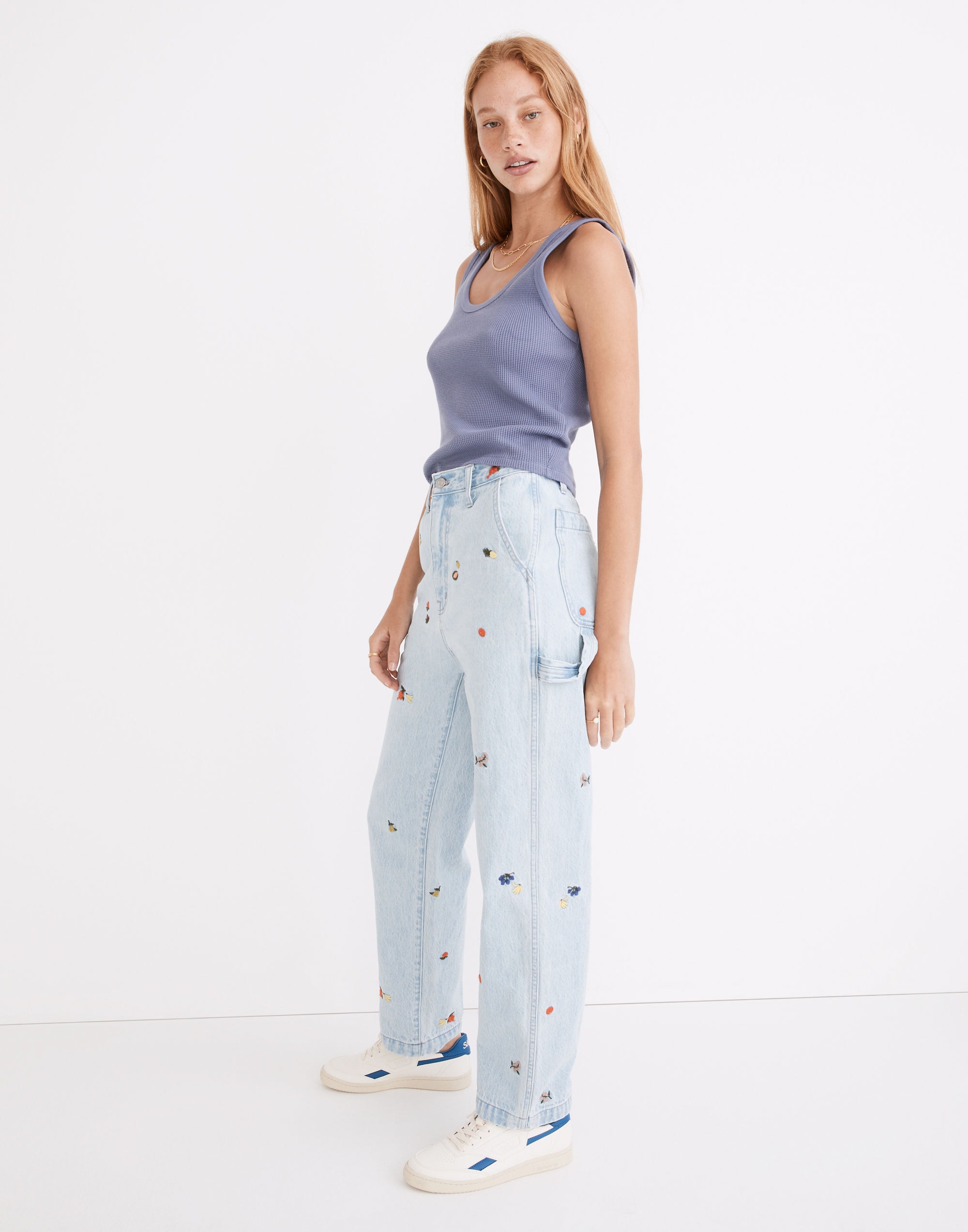 Baggy Straight Carpenter Jeans: Fruit Embroidered Edition
