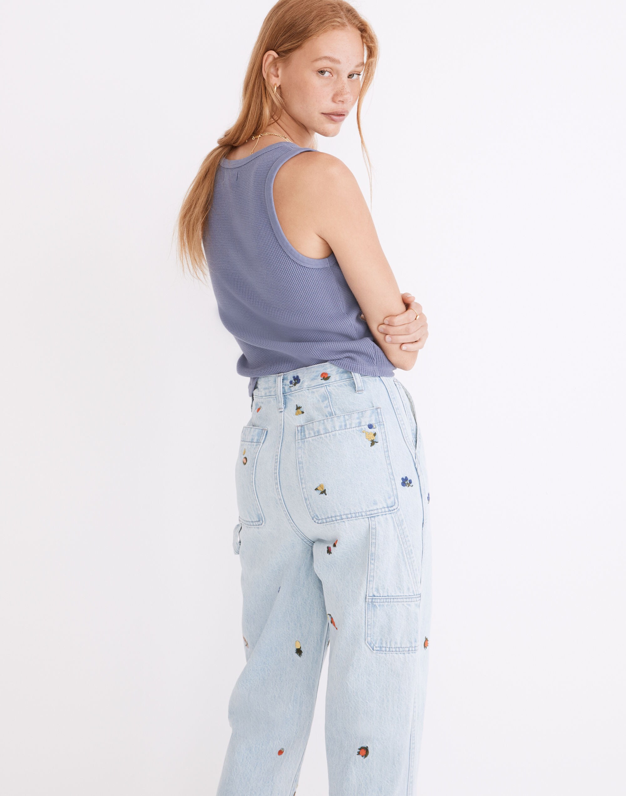 Baggy Straight Carpenter Jeans: Fruit Embroidered Edition
