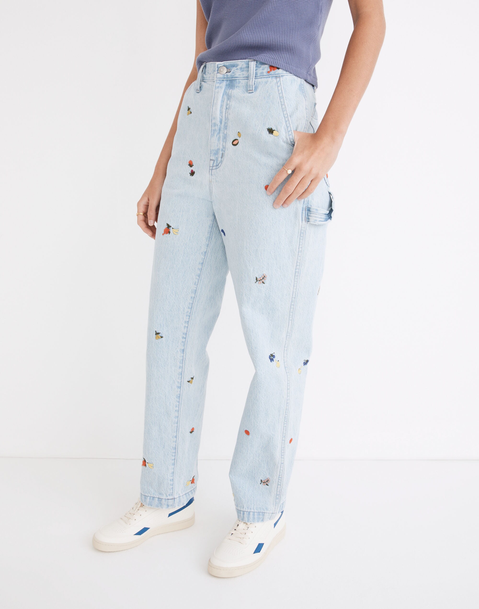 Baggy Straight Carpenter Jeans: Fruit Embroidered Edition